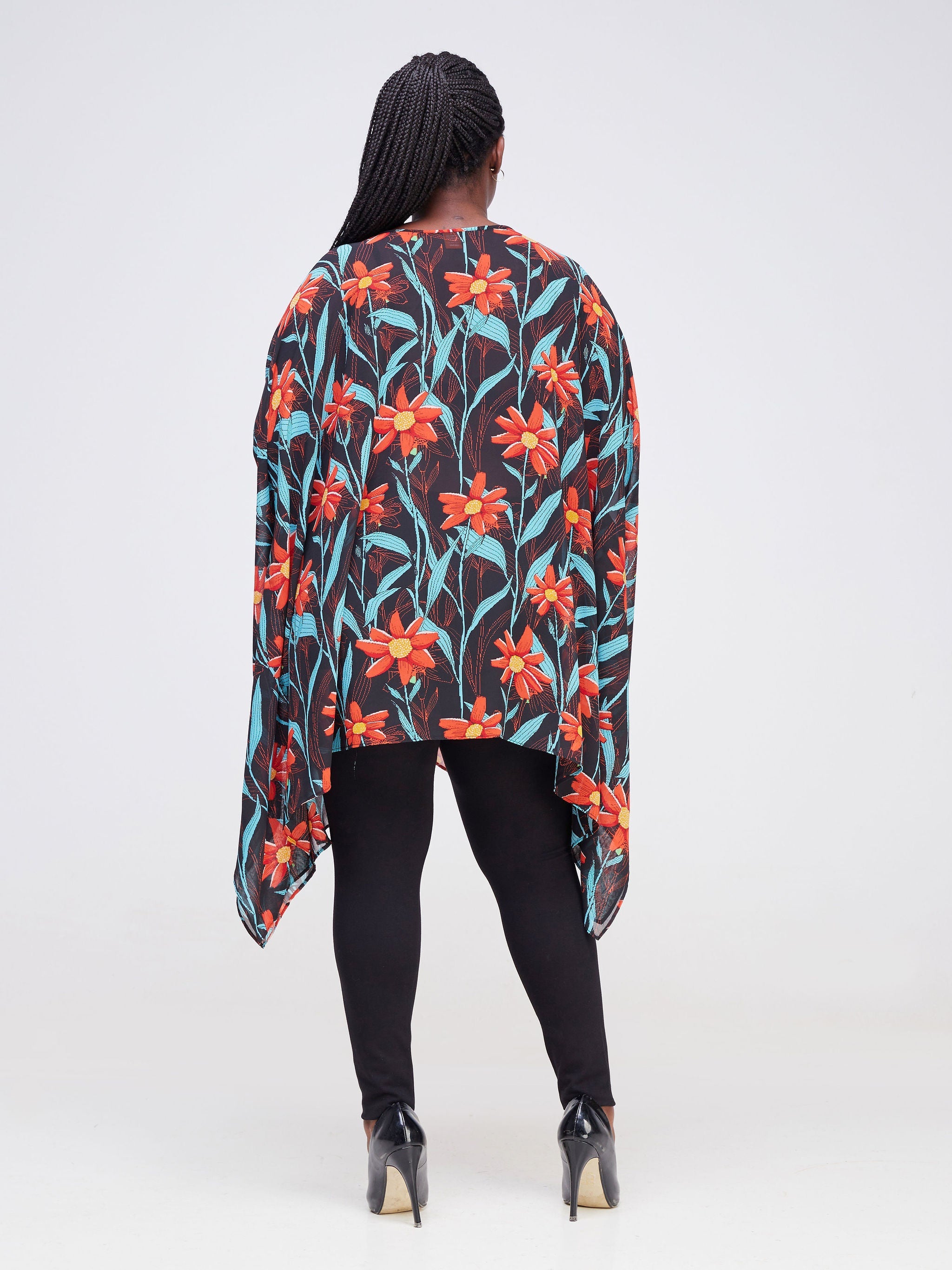 Vivo Sierra Tunic Kaftan Top - Black / Orange Floral Print