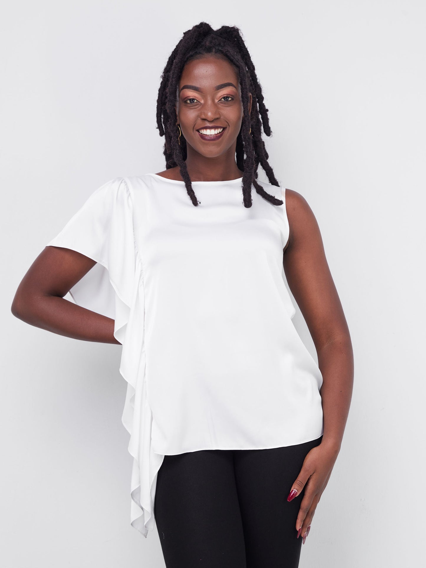 Vivo Fara Side Flounce Top - White