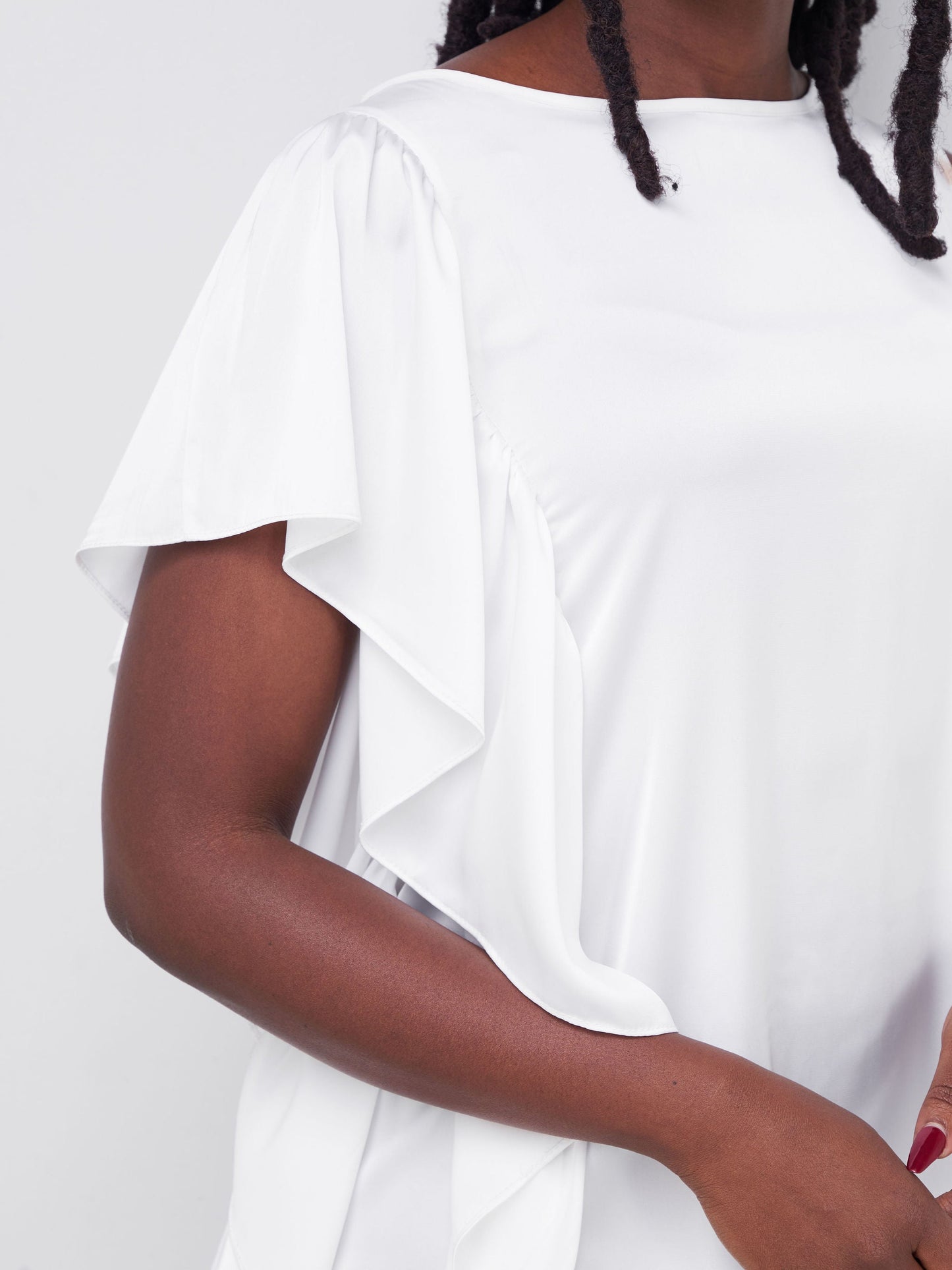 Vivo Fara Side Flounce Top - White