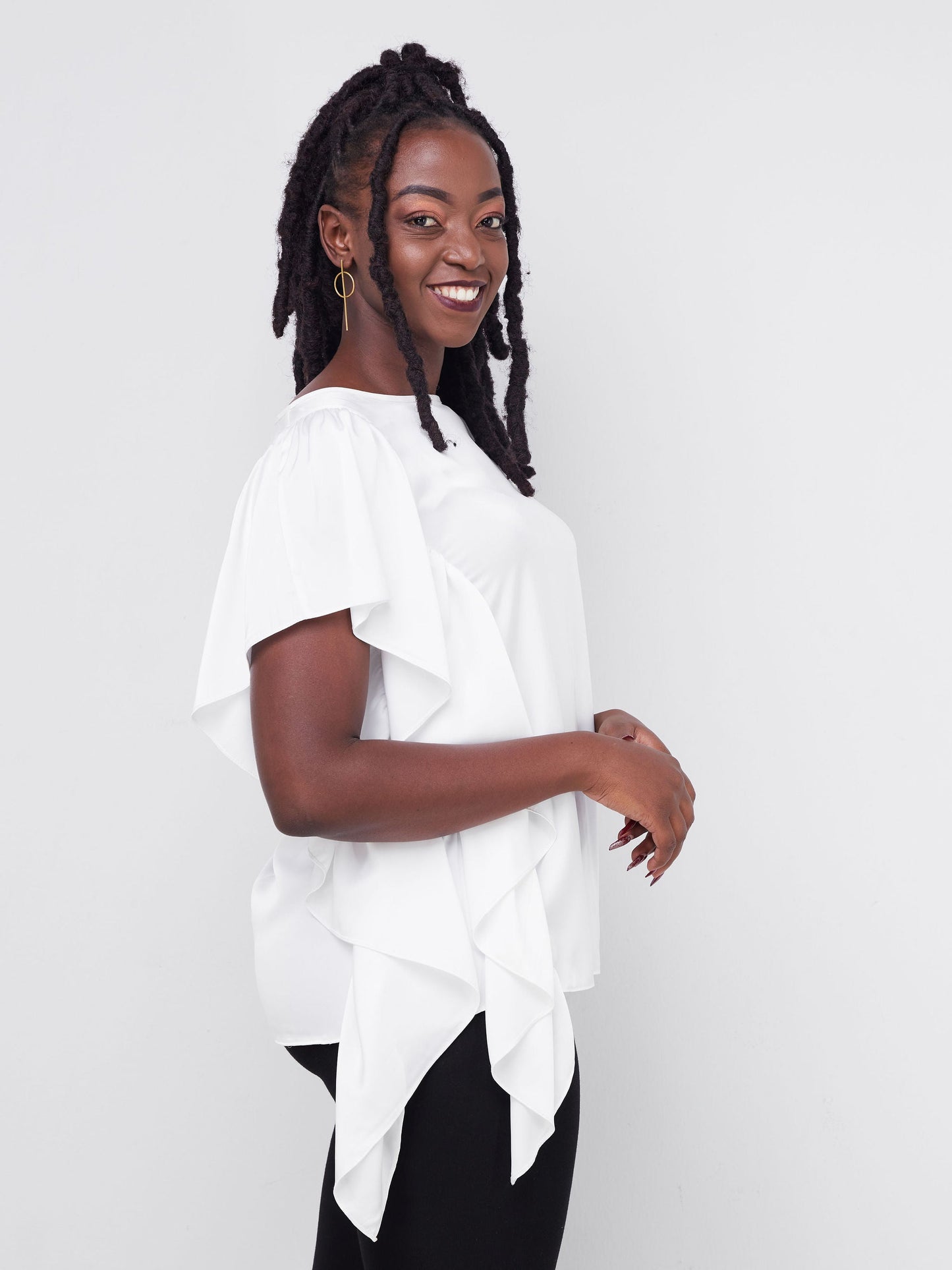 Vivo Fara Side Flounce Top - White