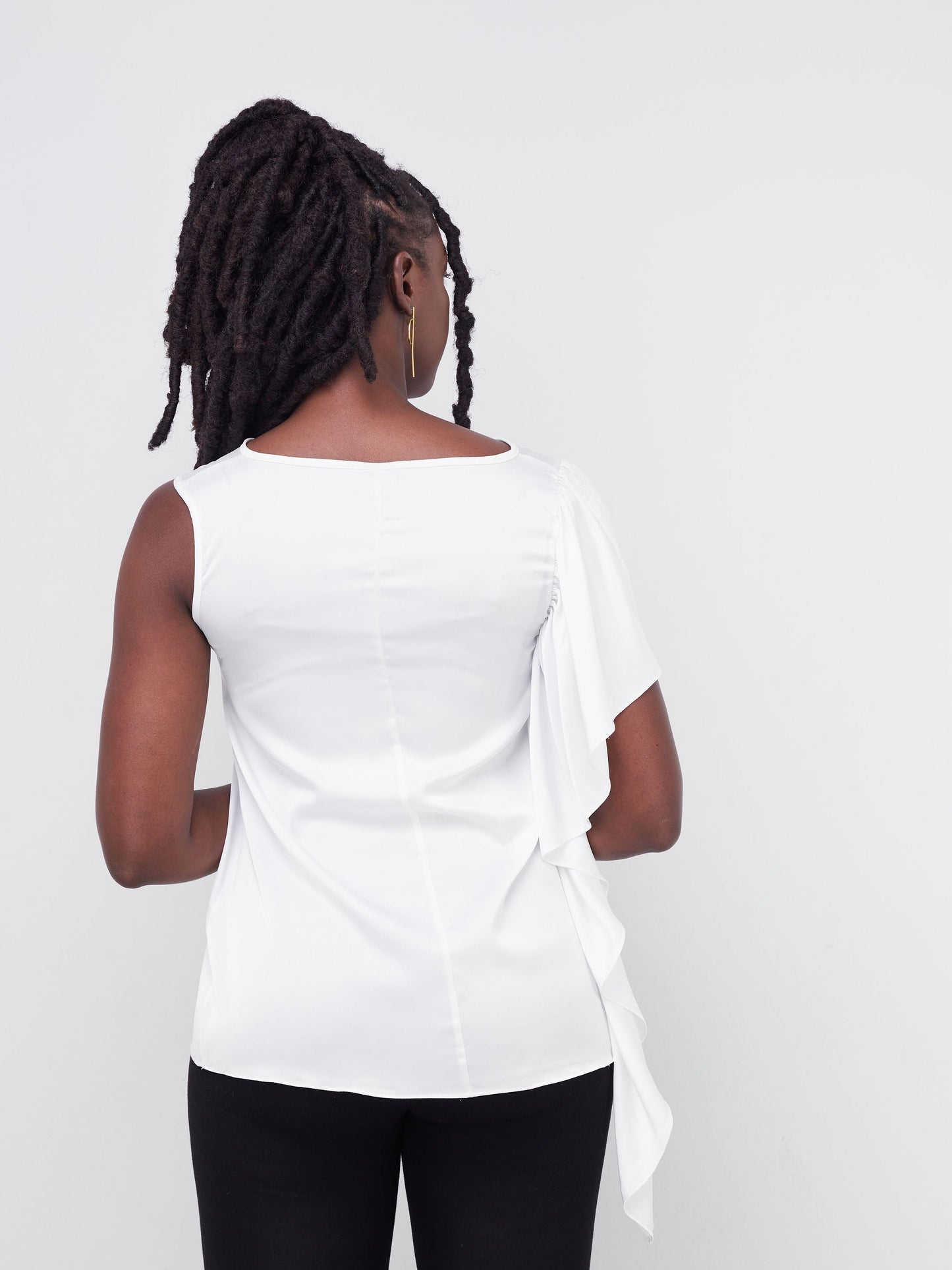 Vivo Fara Side Flounce Top - White