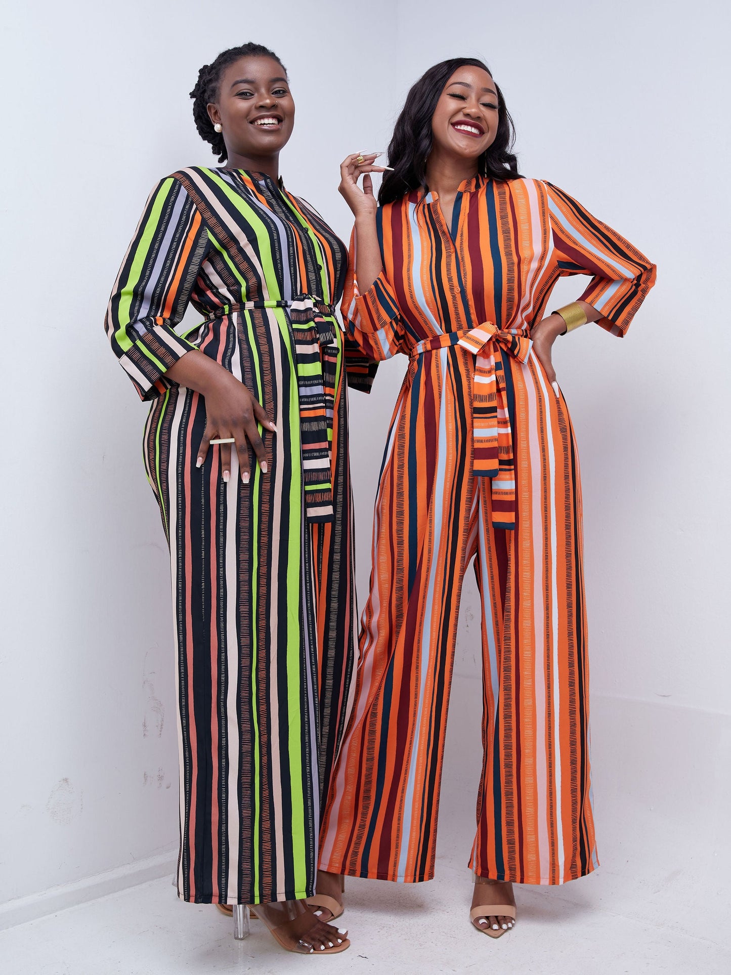 Vivo Mistari 3/4 Sleeve V Neck Collared Jumpsuit - Orange / Peach Print