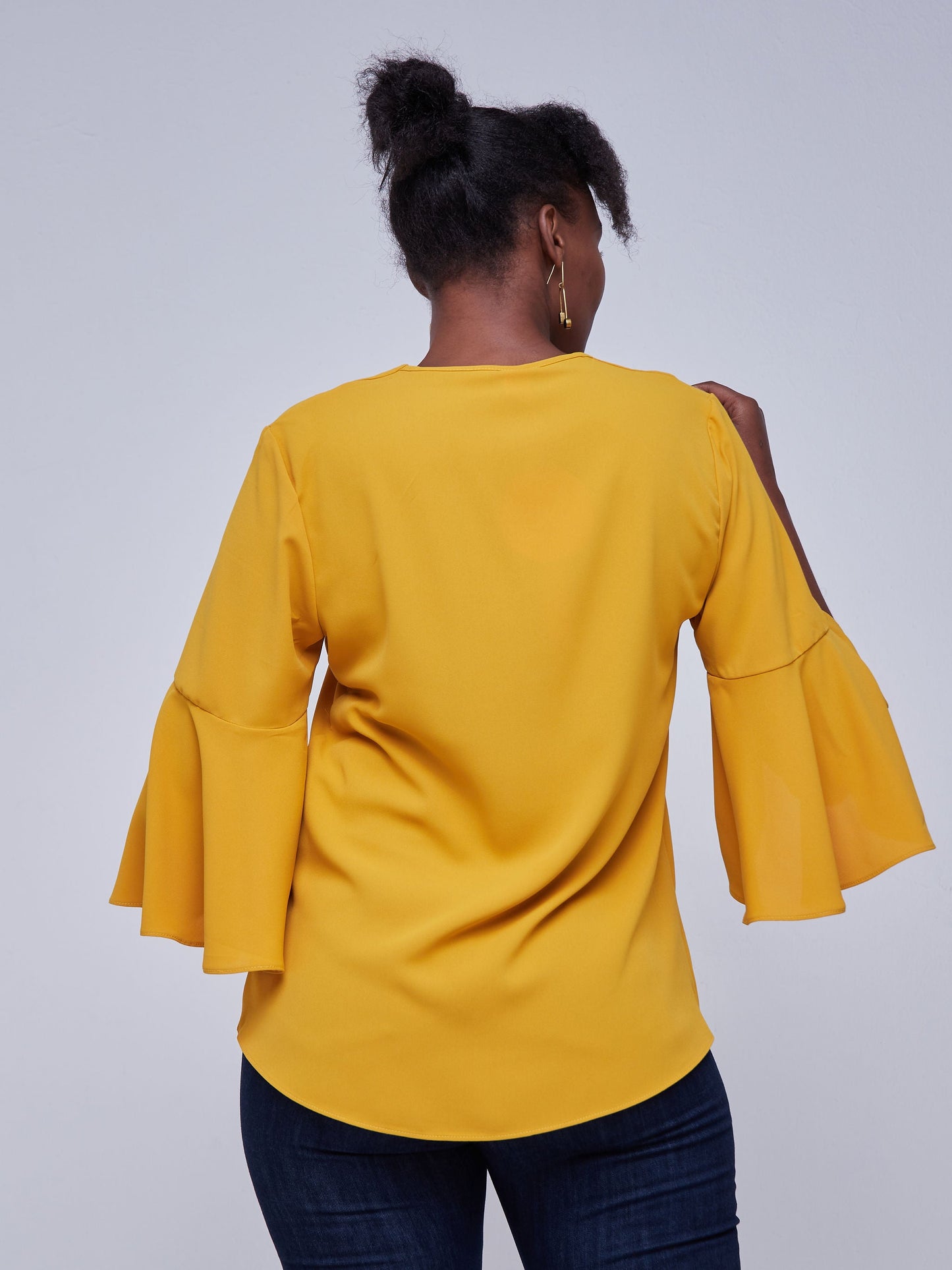 Vivo Jamila V-Neck Flounce Sleeve Top - Mustard
