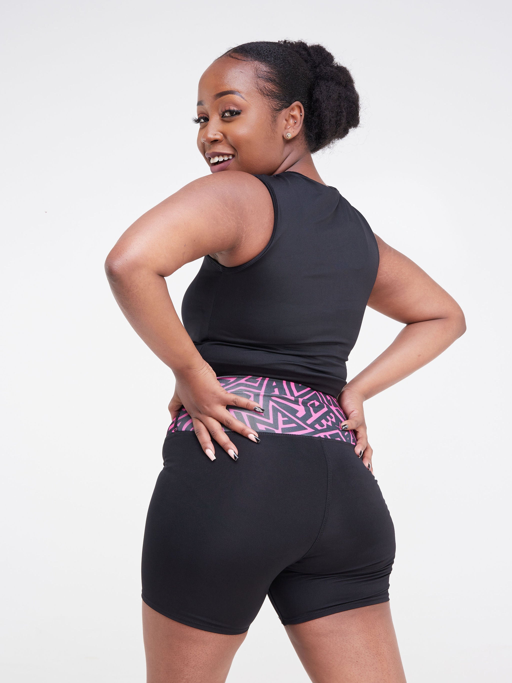 Vivo Fitness Shorts - Black / Purple Geometric Print