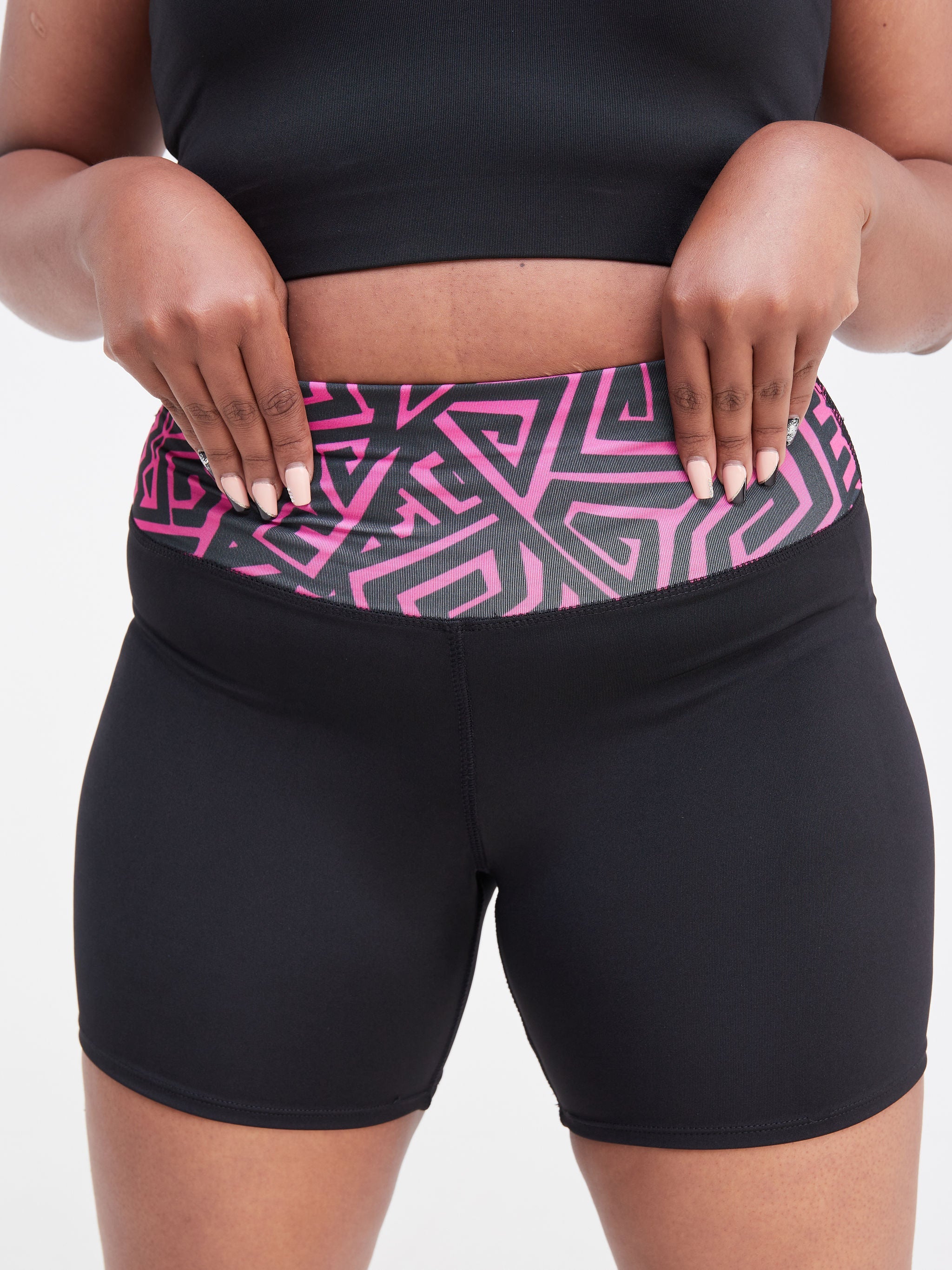 Vivo Fitness Shorts - Black / Purple Geometric Print