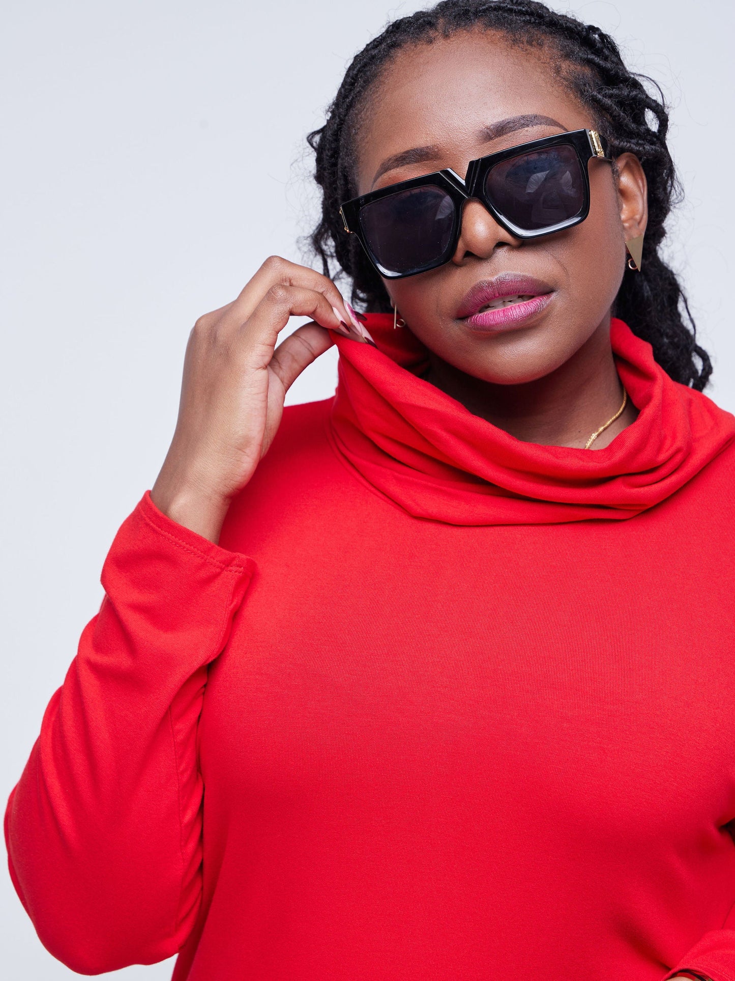 Vivo Basic Cowl Jersey Top - Red