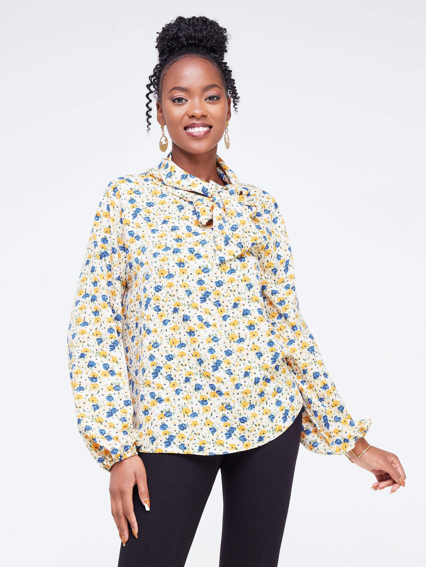Vivo Bissa Bishop Long Sleeved Top - Royal Blue / Orange Floral Print