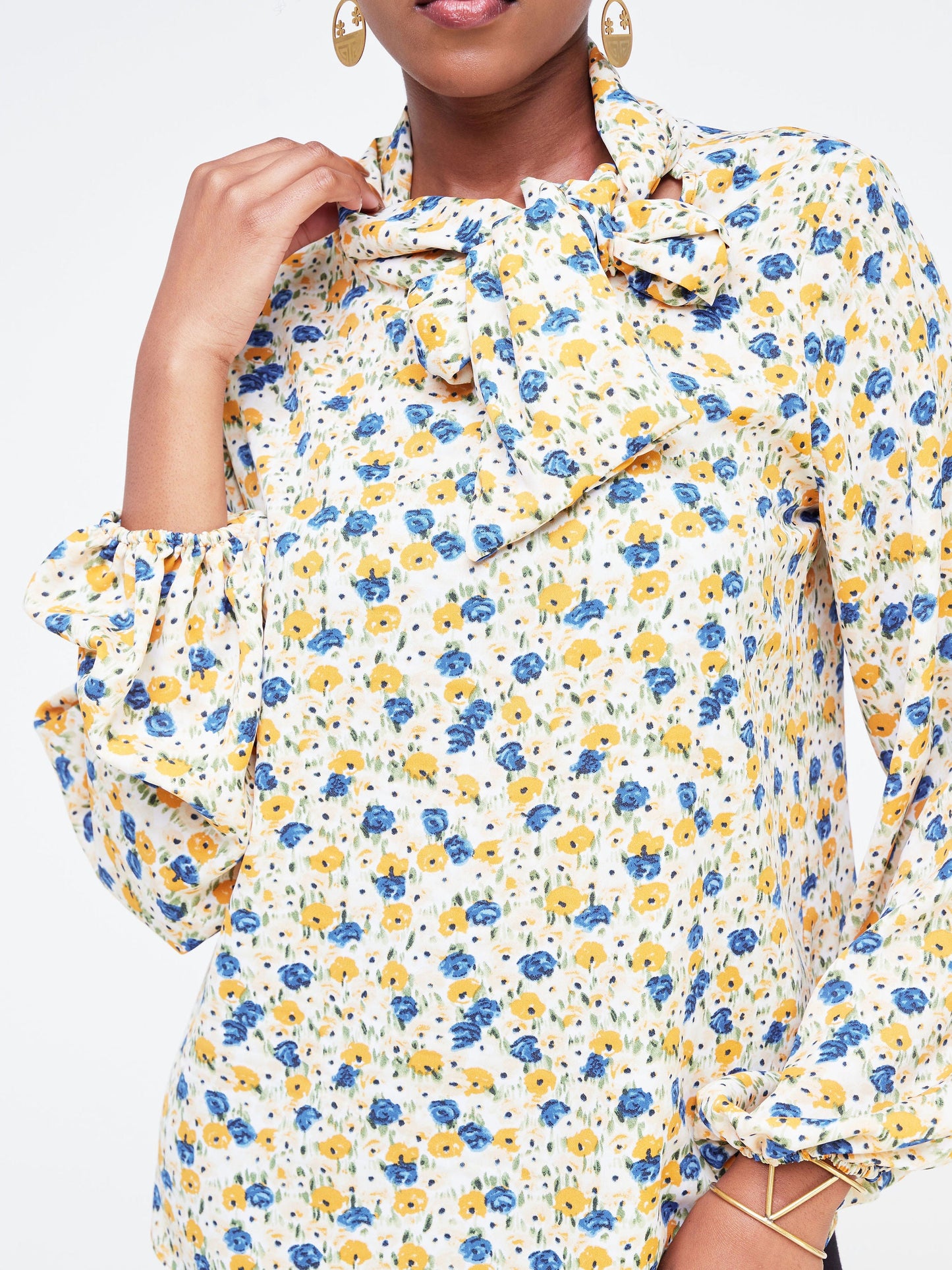 Vivo Bissa Bishop Long Sleeved Top - Royal Blue / Orange Floral Print