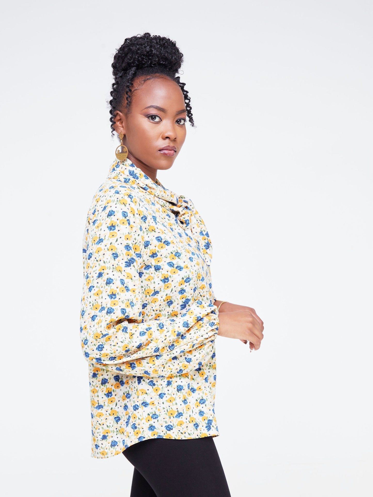 Vivo Bissa Bishop Long Sleeved Top - Royal Blue / Orange Floral Print