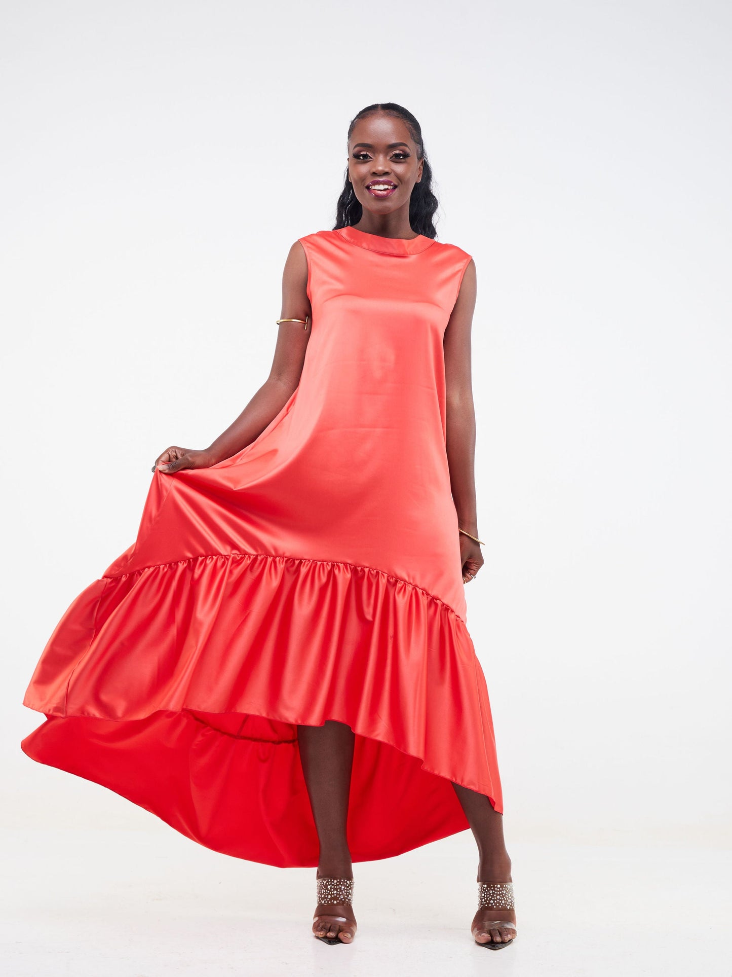 Vivo Fara High Low Halter Maxi Dress - Orange