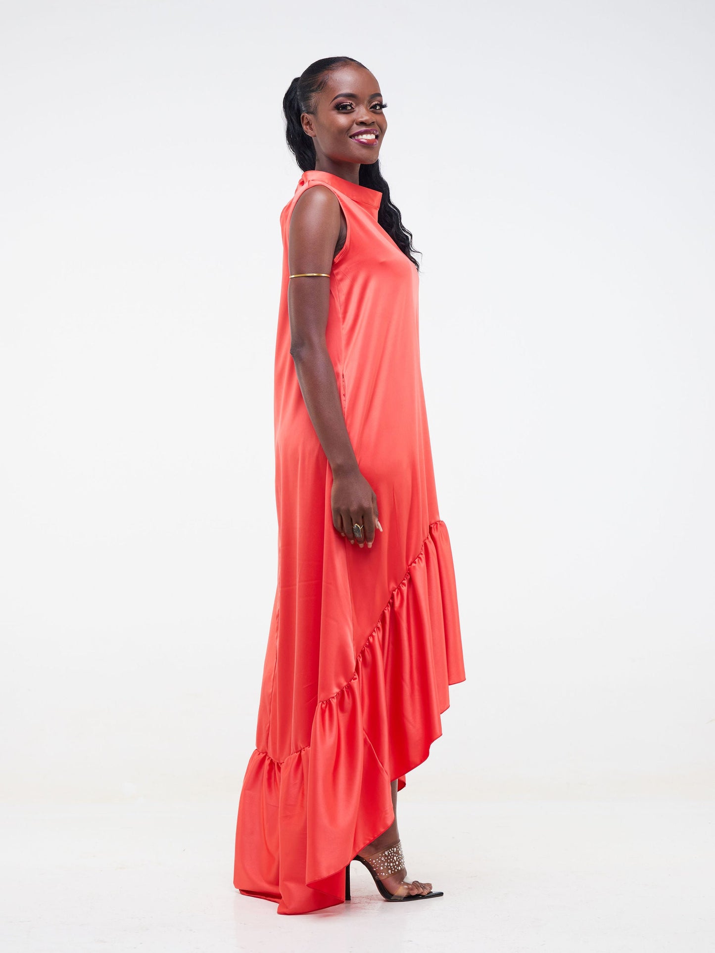 Vivo Fara High Low Halter Maxi Dress - Orange