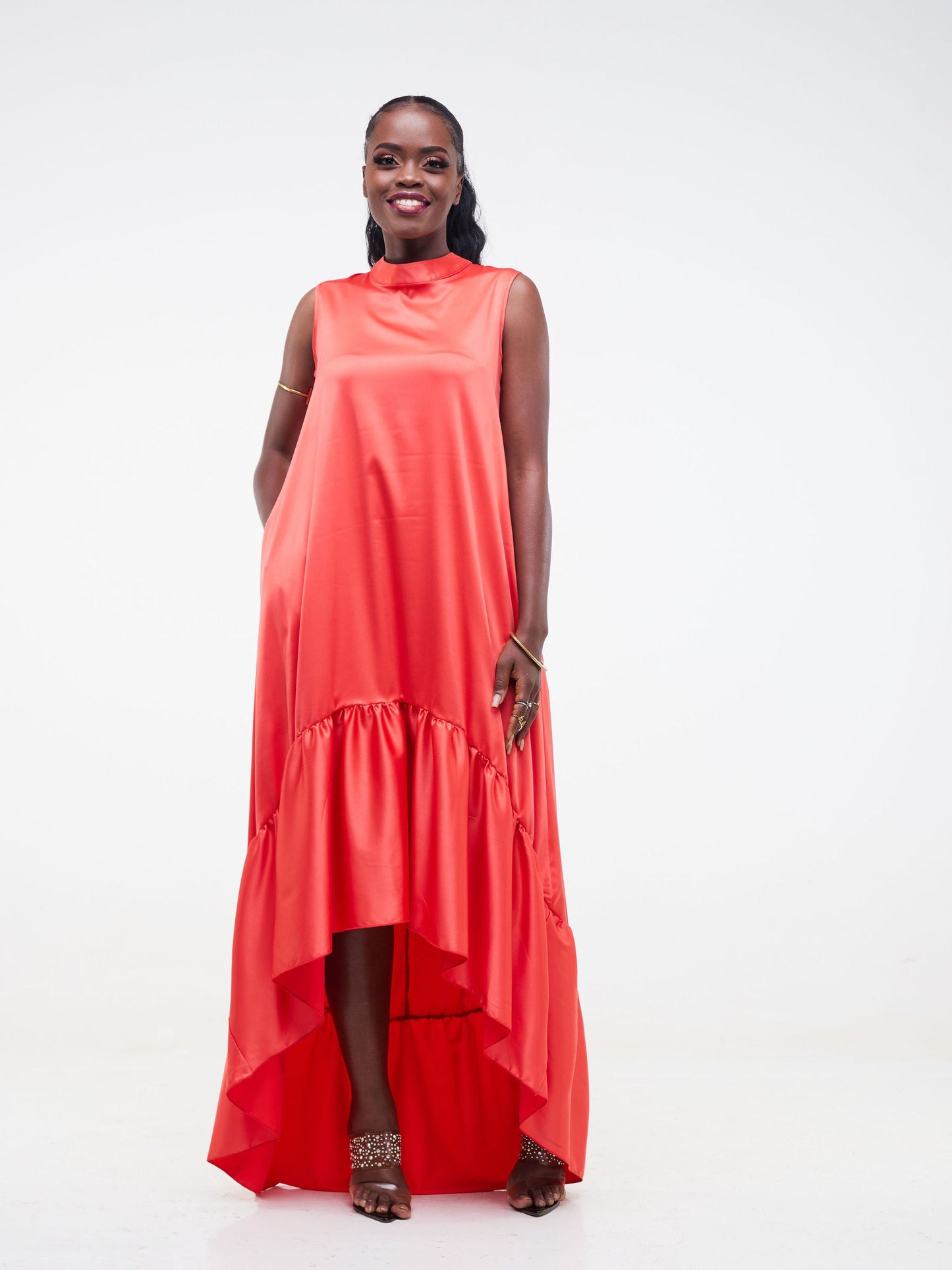 Vivo Fara High Low Halter Maxi Dress - Orange