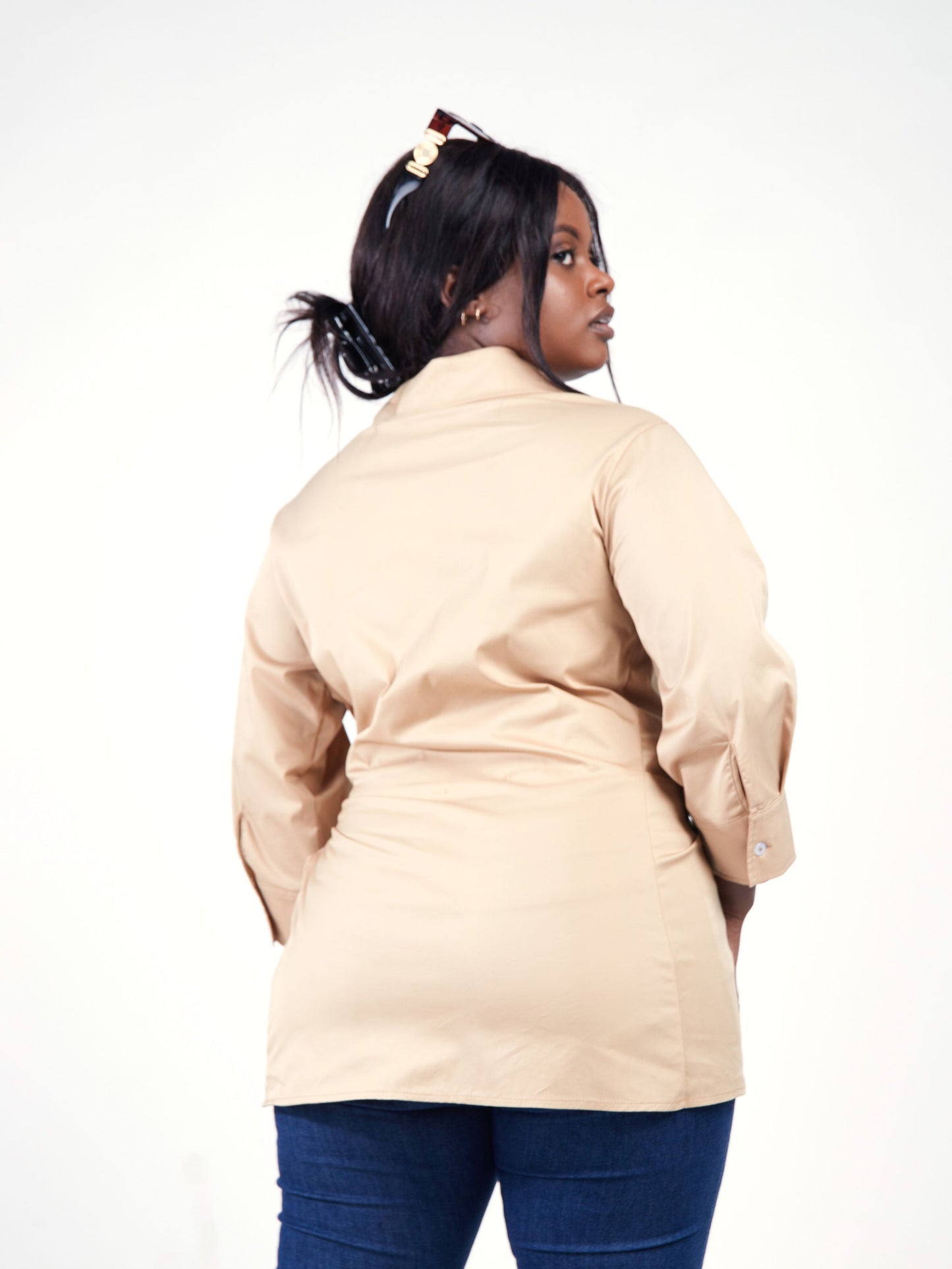 Safari Mali 3/4 Sleeve Tie Shirt - Taupe