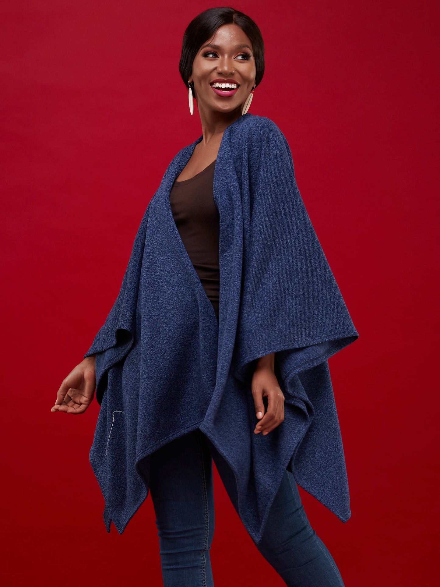 Vivo Issa Shawl Sweater - Navy Blue