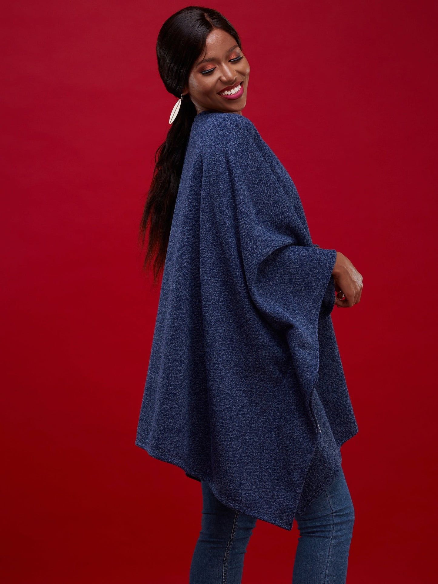Vivo Issa Shawl Sweater - Navy Blue