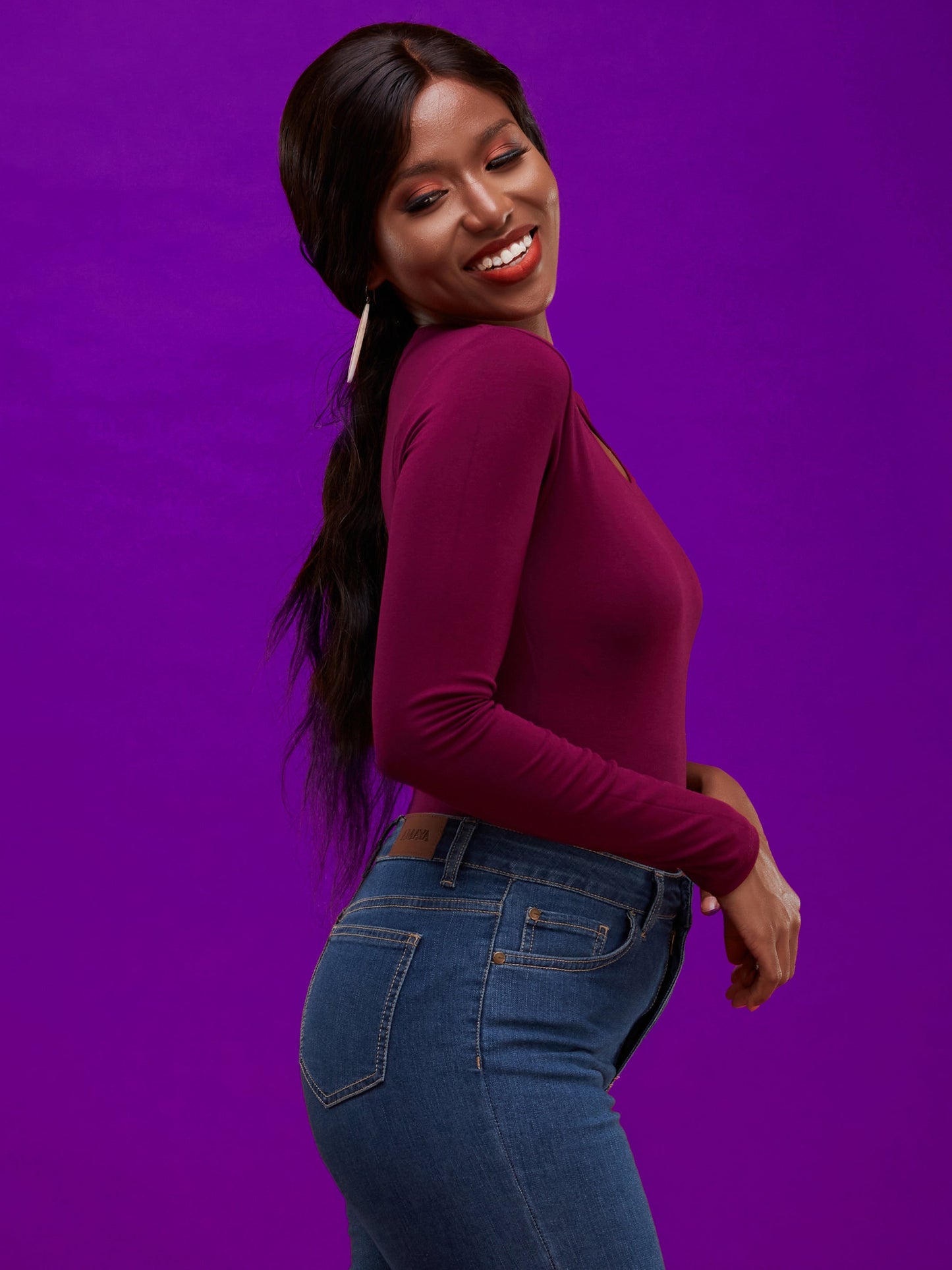 Vivo Basic Long Sleeved Bodysuit - Burgundy