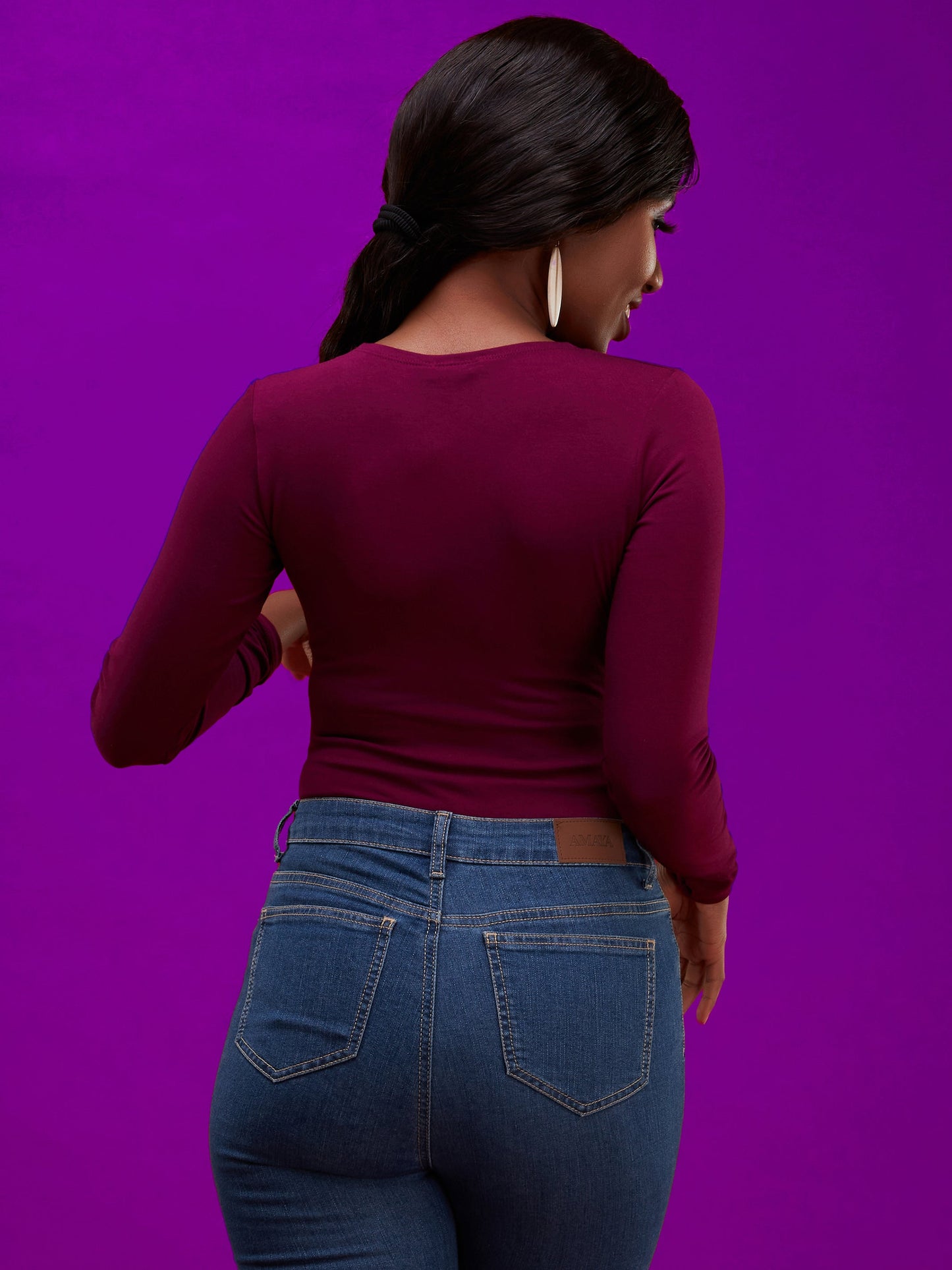 Vivo Basic Long Sleeved Bodysuit - Burgundy