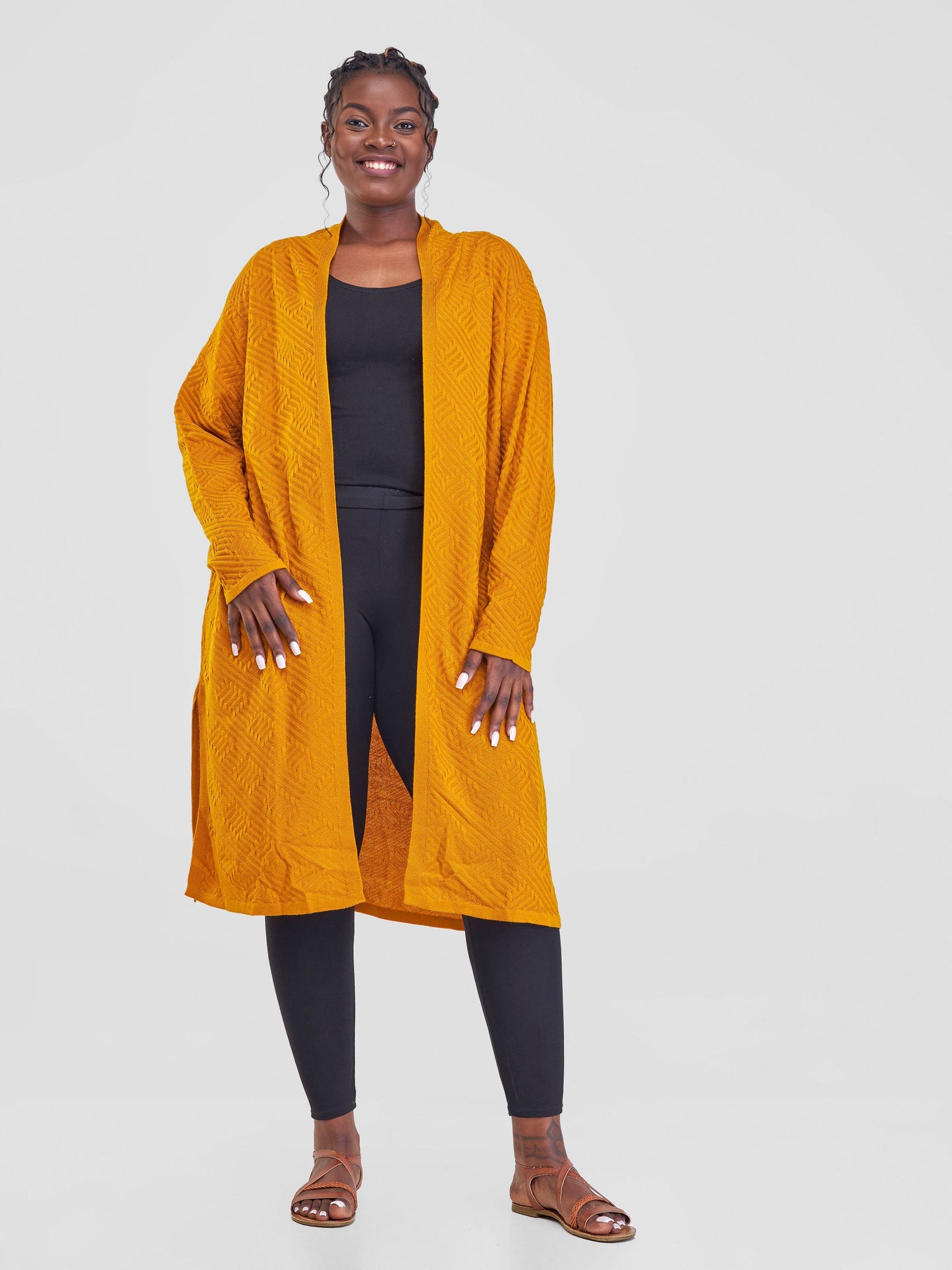 Vivo Side Slit Midi Waterfall - Mustard