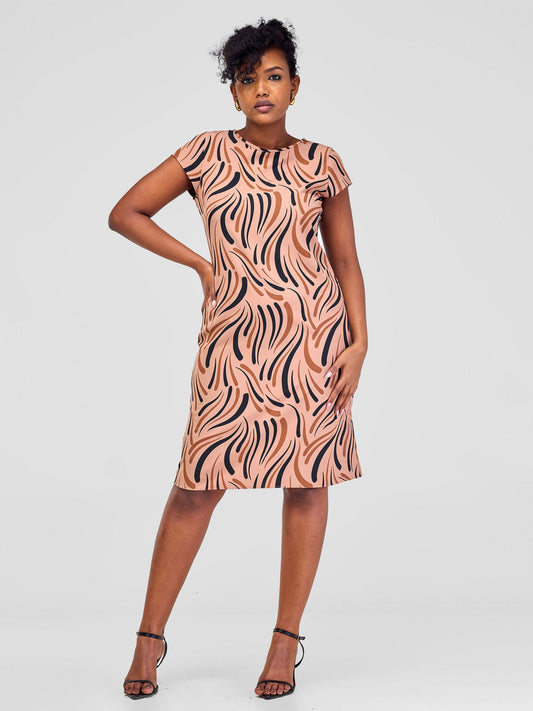 Vivo Laika Cap Sleeve Shift Dress - Chocolate Yala Print