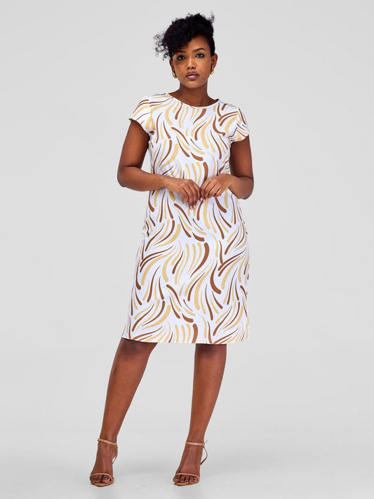 Vivo Laika Cap Sleeve Shift Dress - White Yala Print