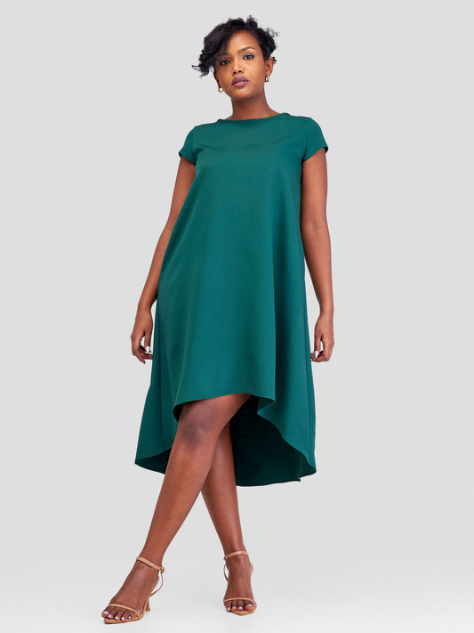 Vivo Pendo Cap Sleeve High Low Tent Dress - Dark Green