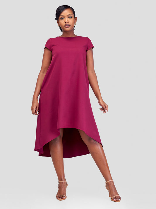 Vivo Pendo Cap Sleeve High Low Tent Dress - Burgundy