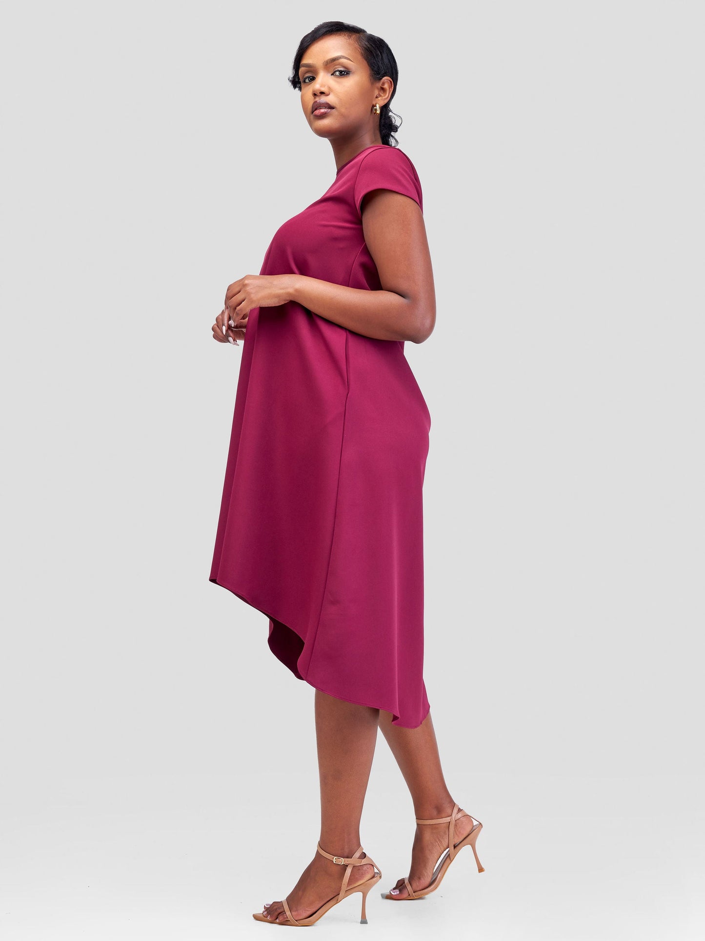 Vivo Pendo Cap Sleeve High Low Tent Dress - Burgundy