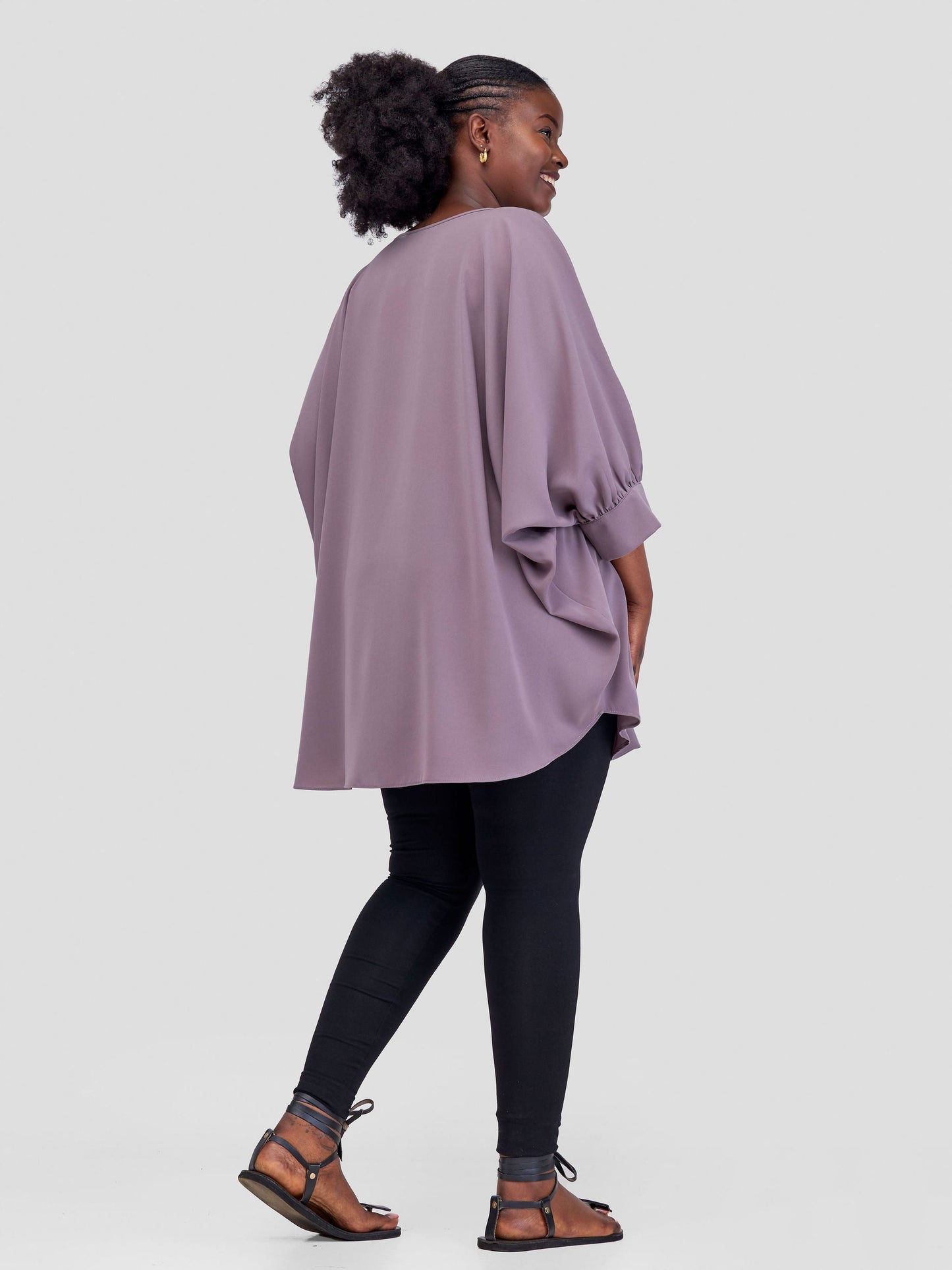 Vivo Mistari Gathered Sleeve Top - Taupe D