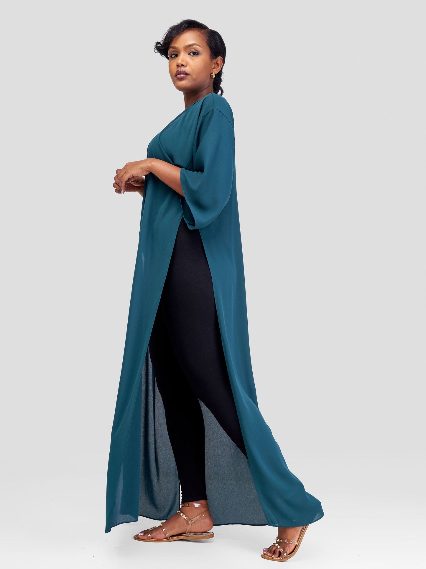 Vivo Basic Nandi High Slit Kimono -Dark Green