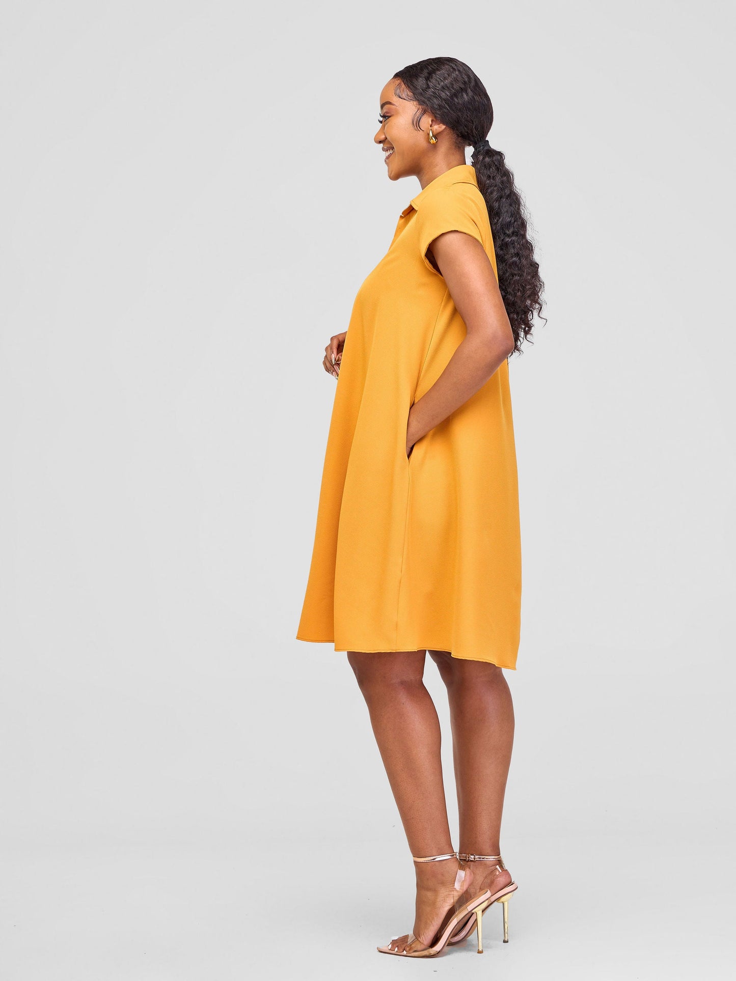 Vivo Yumi Cap Sleeve Dress - Mustard