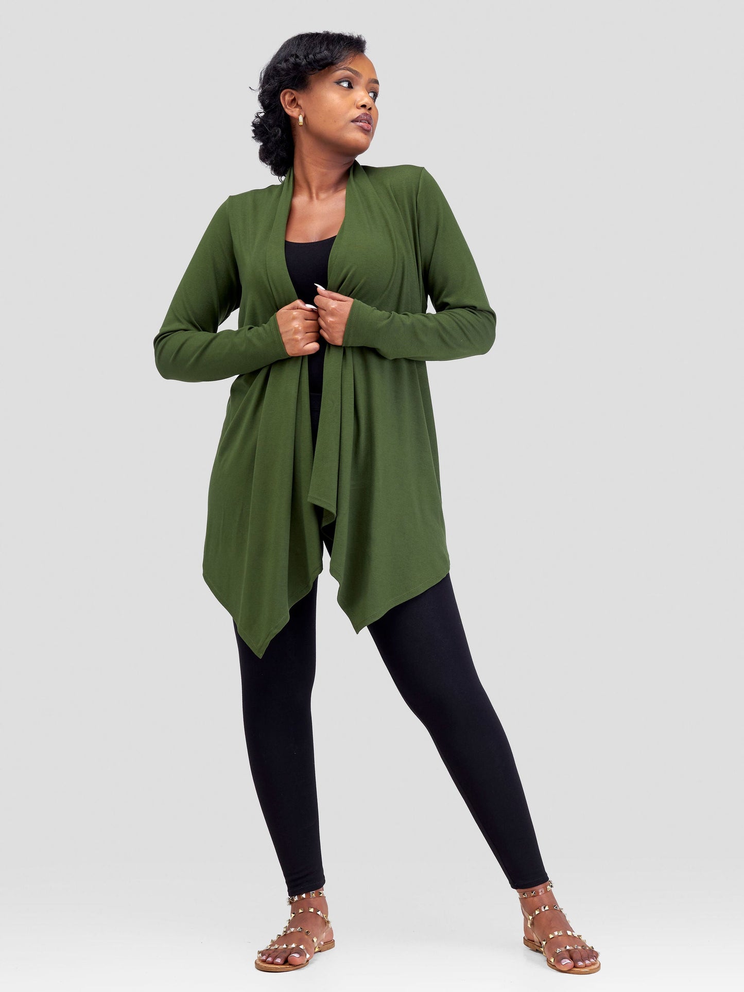 Vivo Basic Leila Long Sleeve Asymmetrical Waterfall - Hunters Green