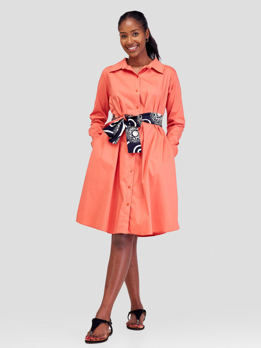 Safari Basic Shirt Tent Dress - Coral
