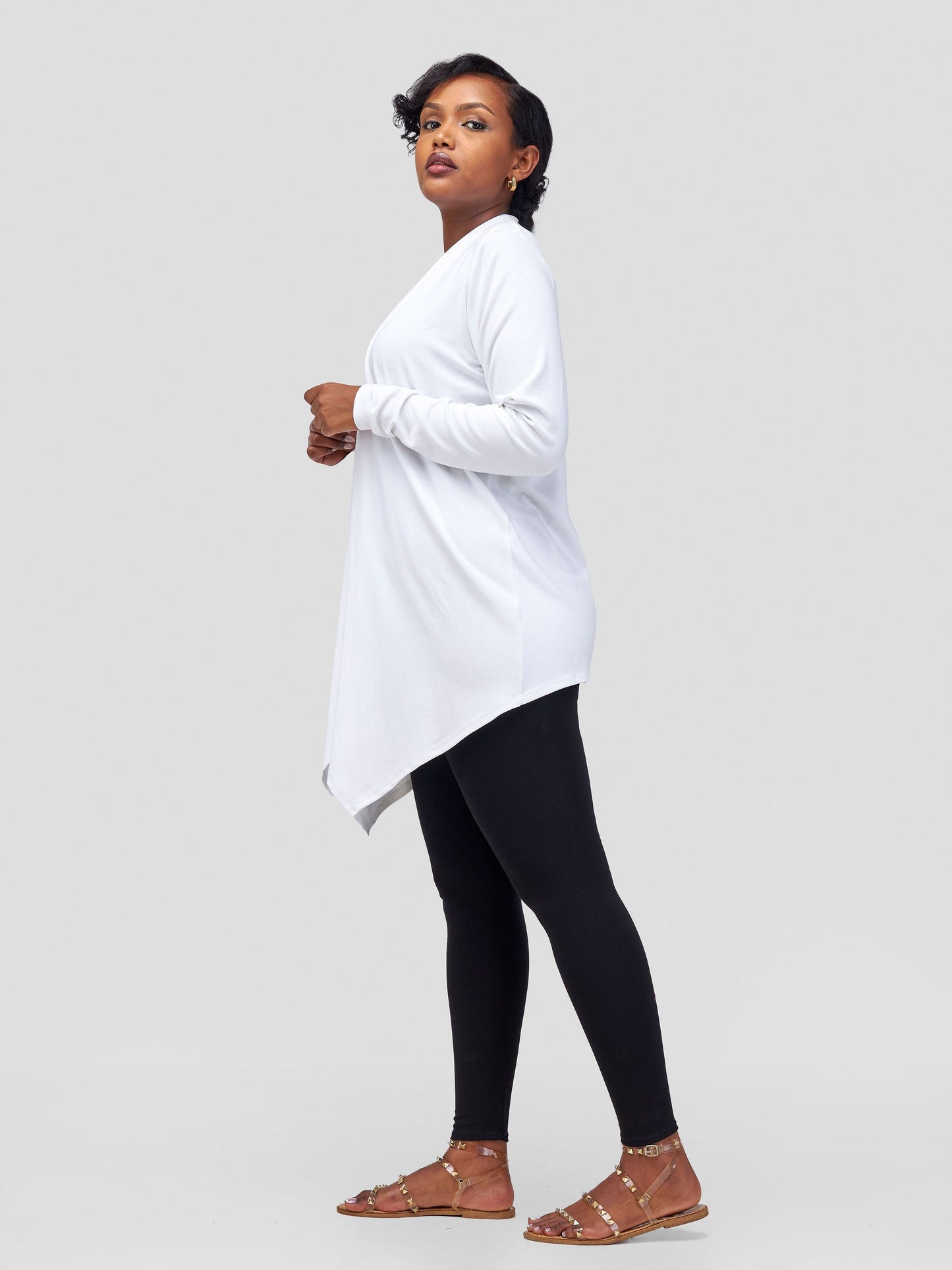 Vivo Basic Leila Long Sleeve Asymmetrical Waterfall - White