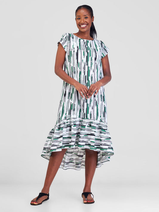 Vivo Ayana Cap Sleeve High Low Tent Dress - Green Print