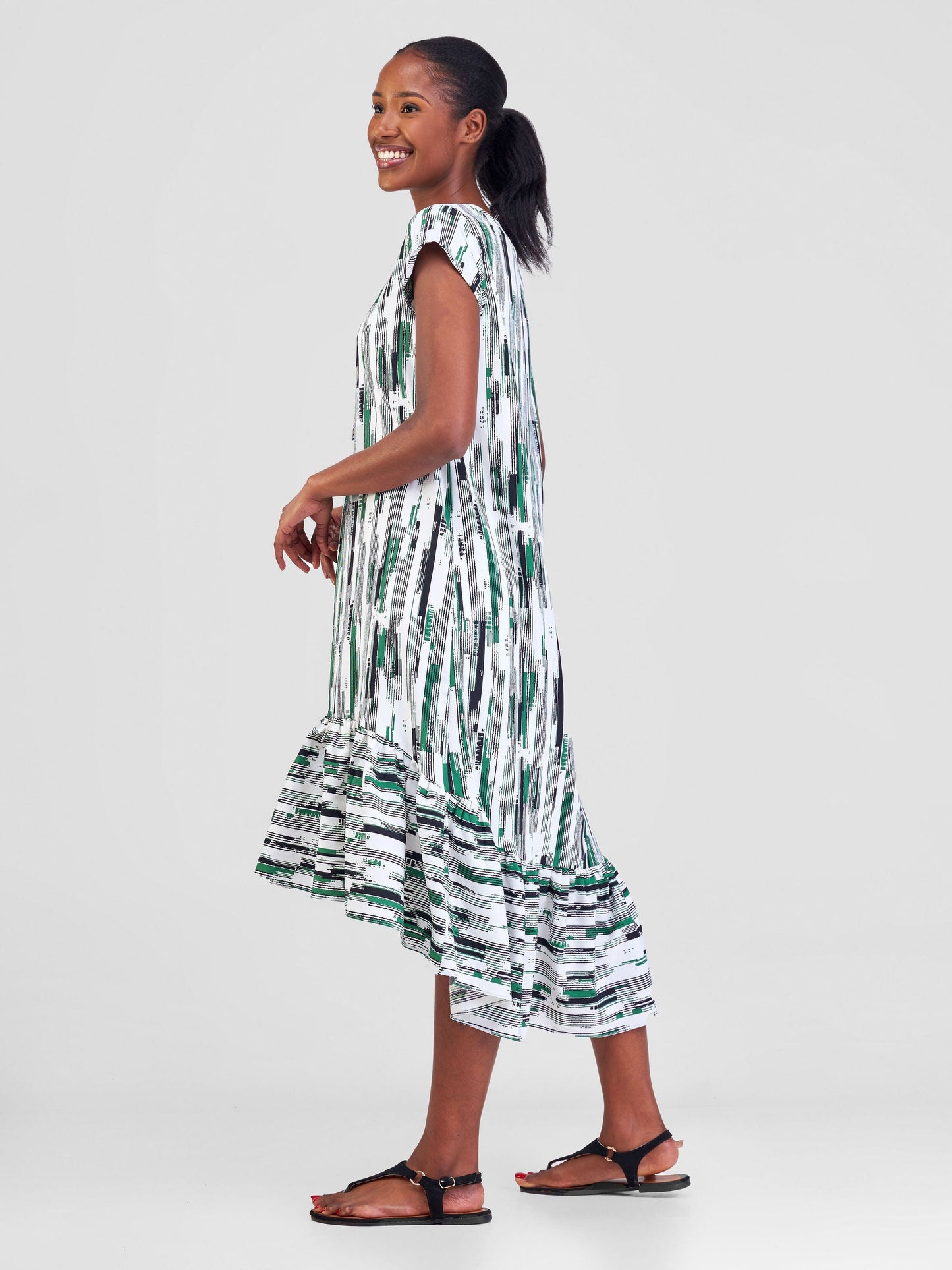 Vivo Ayana Cap Sleeve High Low Tent Dress - Green Print