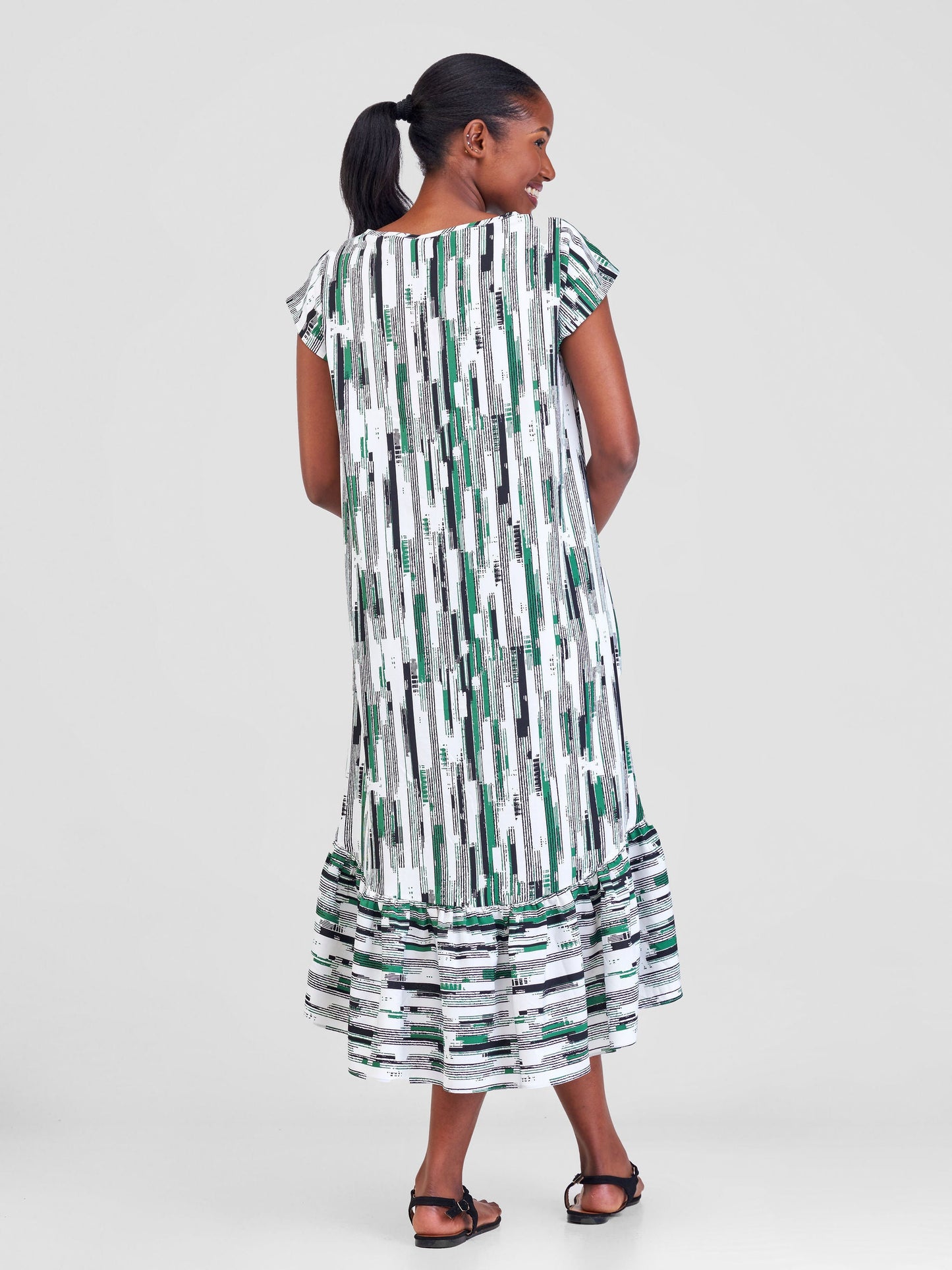 Vivo Ayana Cap Sleeve High Low Tent Dress - Green Print