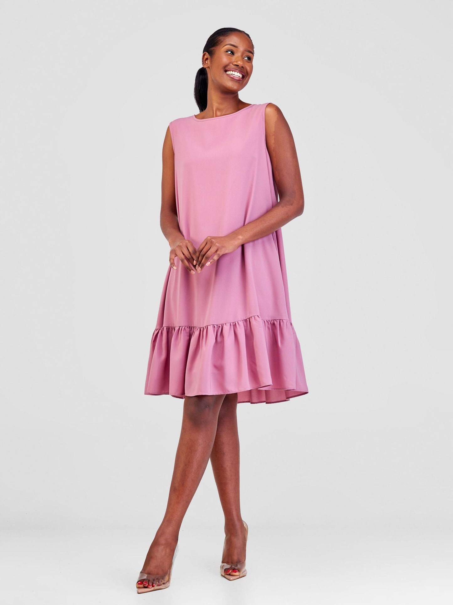 Vivo Dalia Sleeveless Gathered Tent Dress - Peach