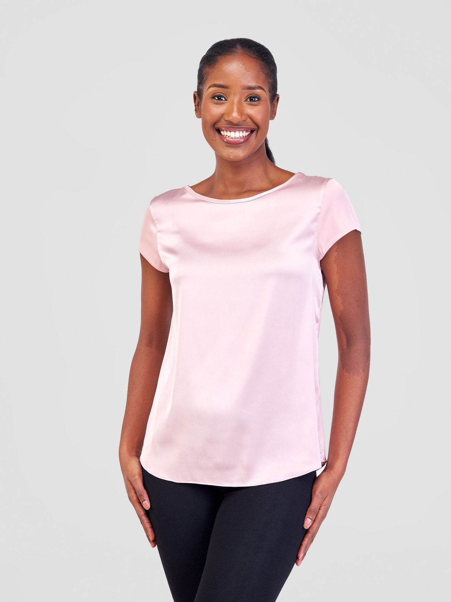 Vivo Basic Satin Cap Sleeve Top -Light Pink