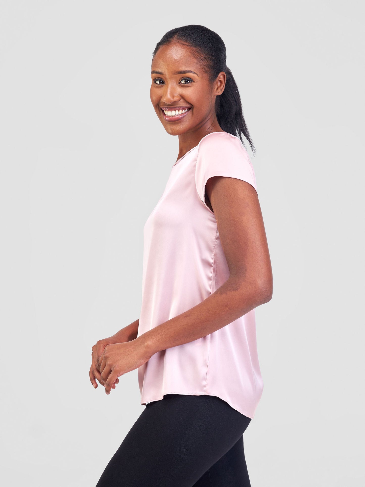 Vivo Basic Satin Cap Sleeve Top -Light Pink