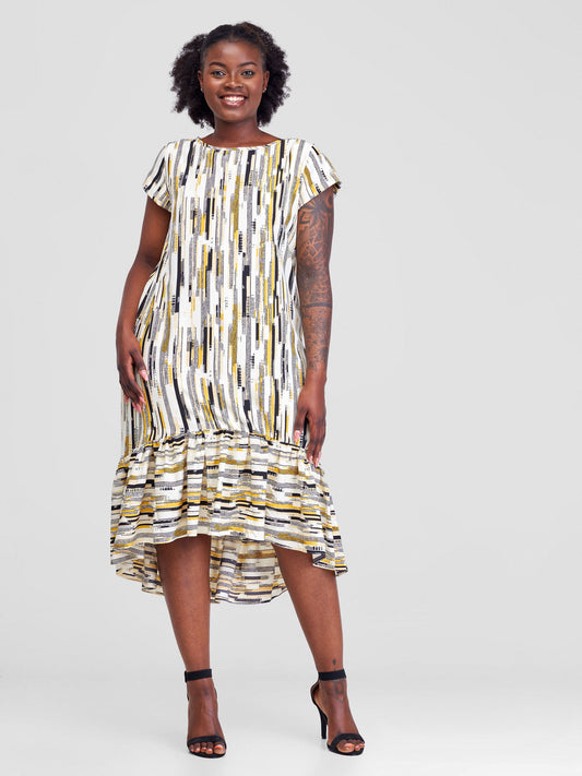 Vivo Ayana Cap Sleeve High Low Tent Dress - Mustard Print
