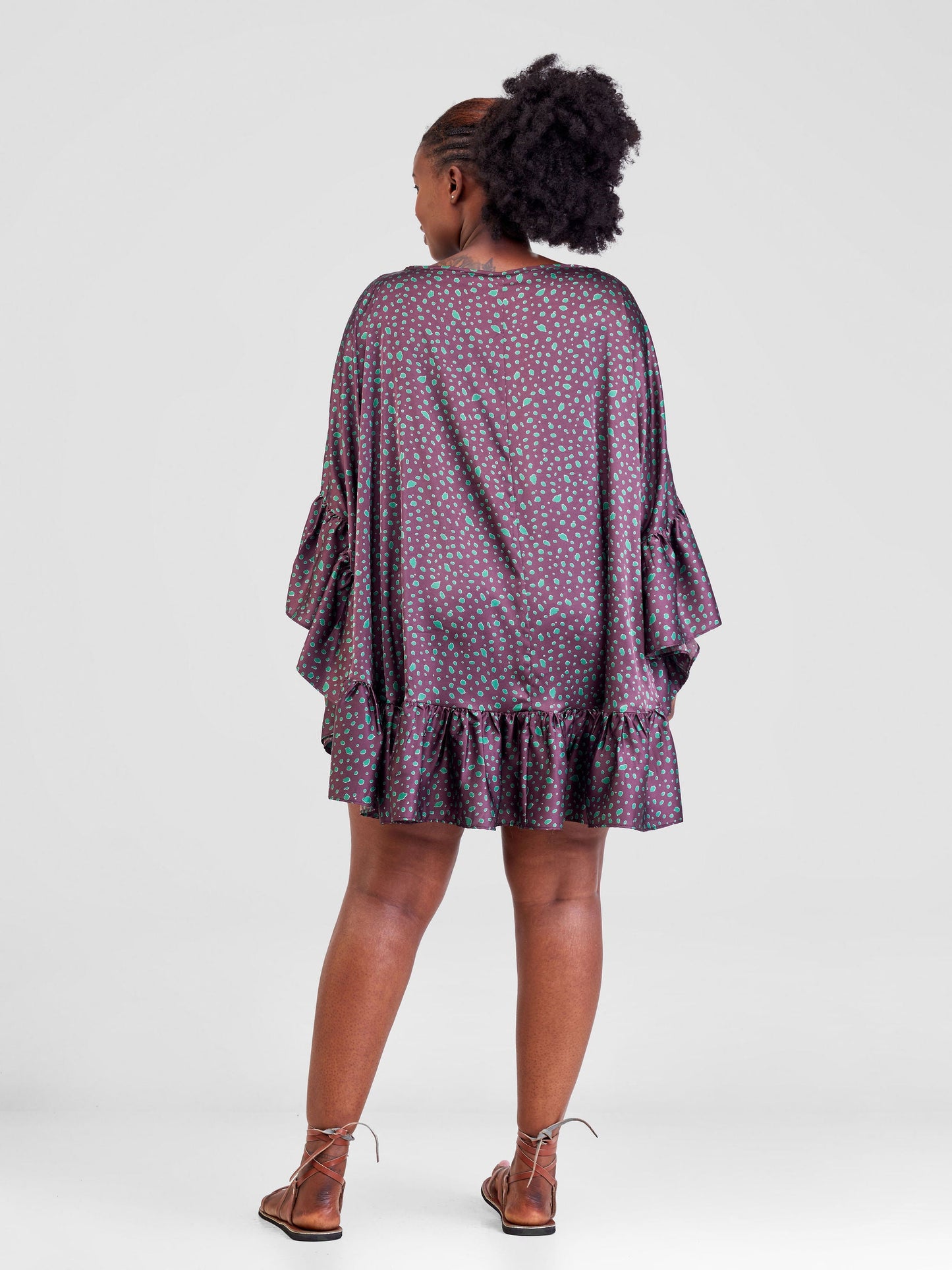 Vivo Malindi Tunic Dress With Frills - Purple / Green Print