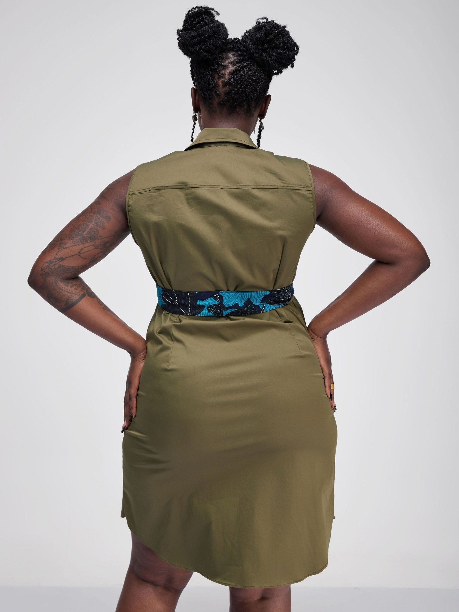 Safari Tawi Sleeveless Scalloped Shirt Dress - Hunters Green - Shop Zetu Kenya
