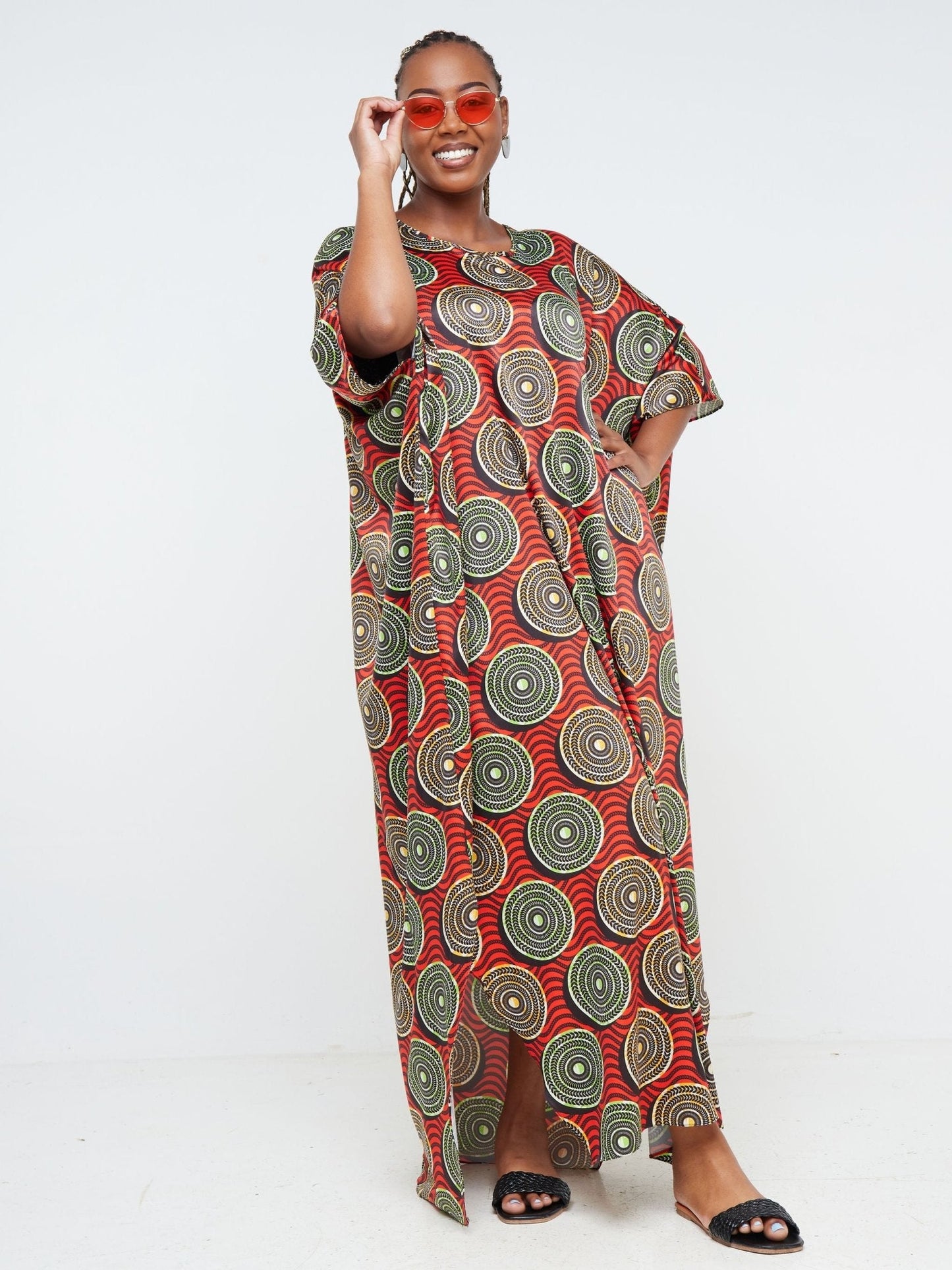 Vivo Alek Kaftan Dress - Orange / Black Abstract Print - Shop Zetu Kenya