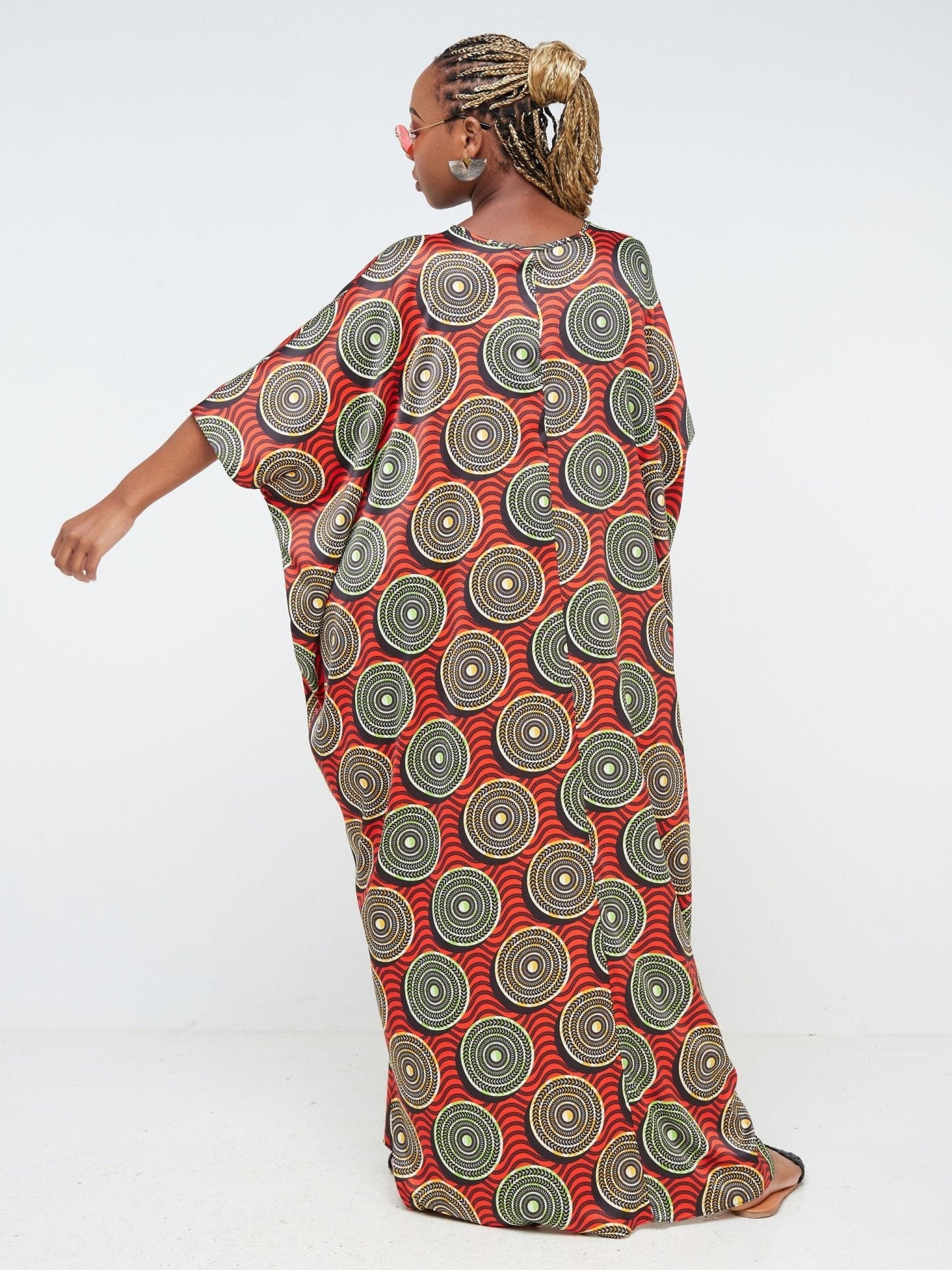 Vivo Alek Kaftan Dress - Orange / Black Abstract Print - Shop Zetu Kenya