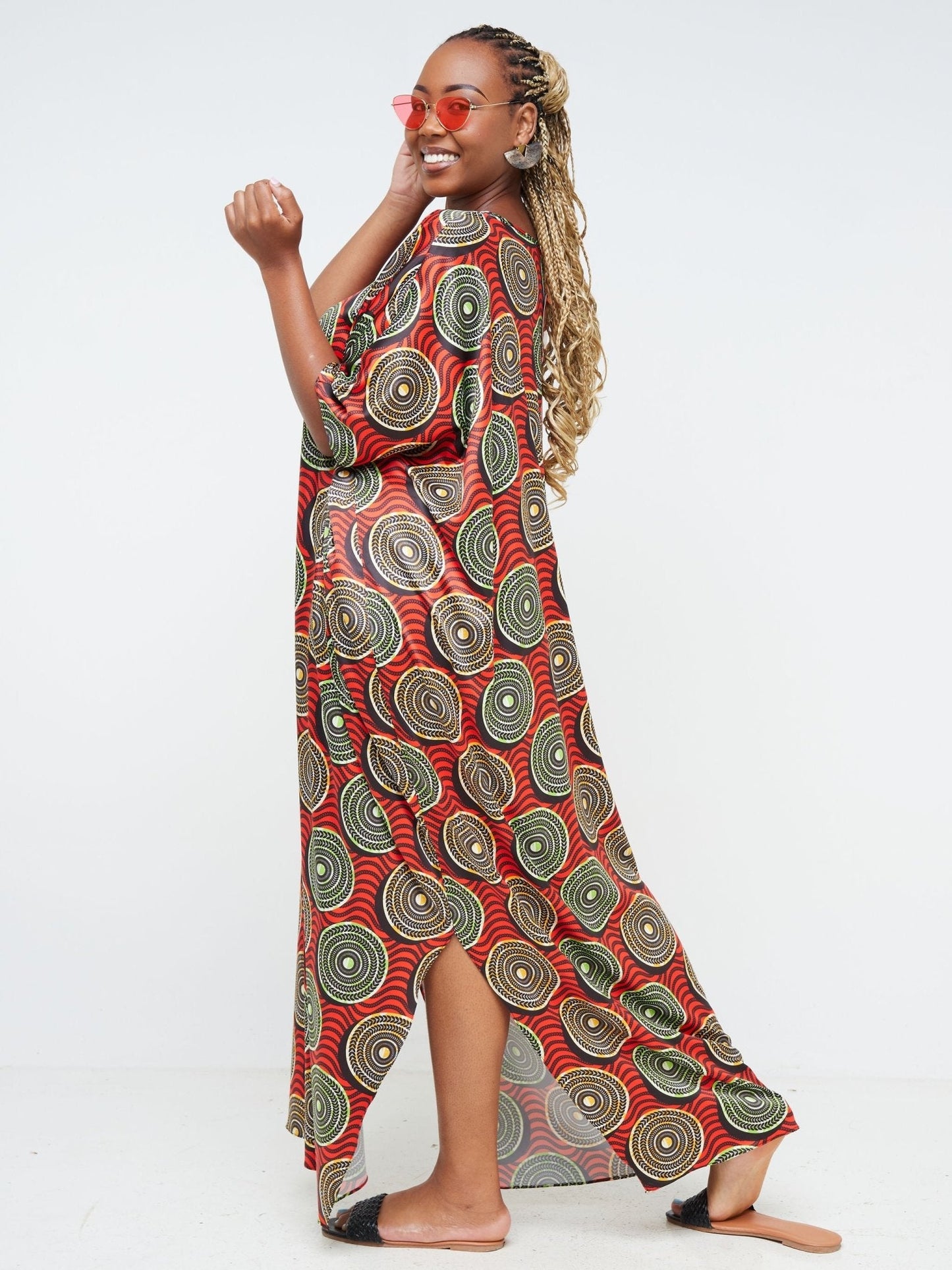 Vivo Alek Kaftan Dress - Orange / Black Abstract Print - Shop Zetu Kenya