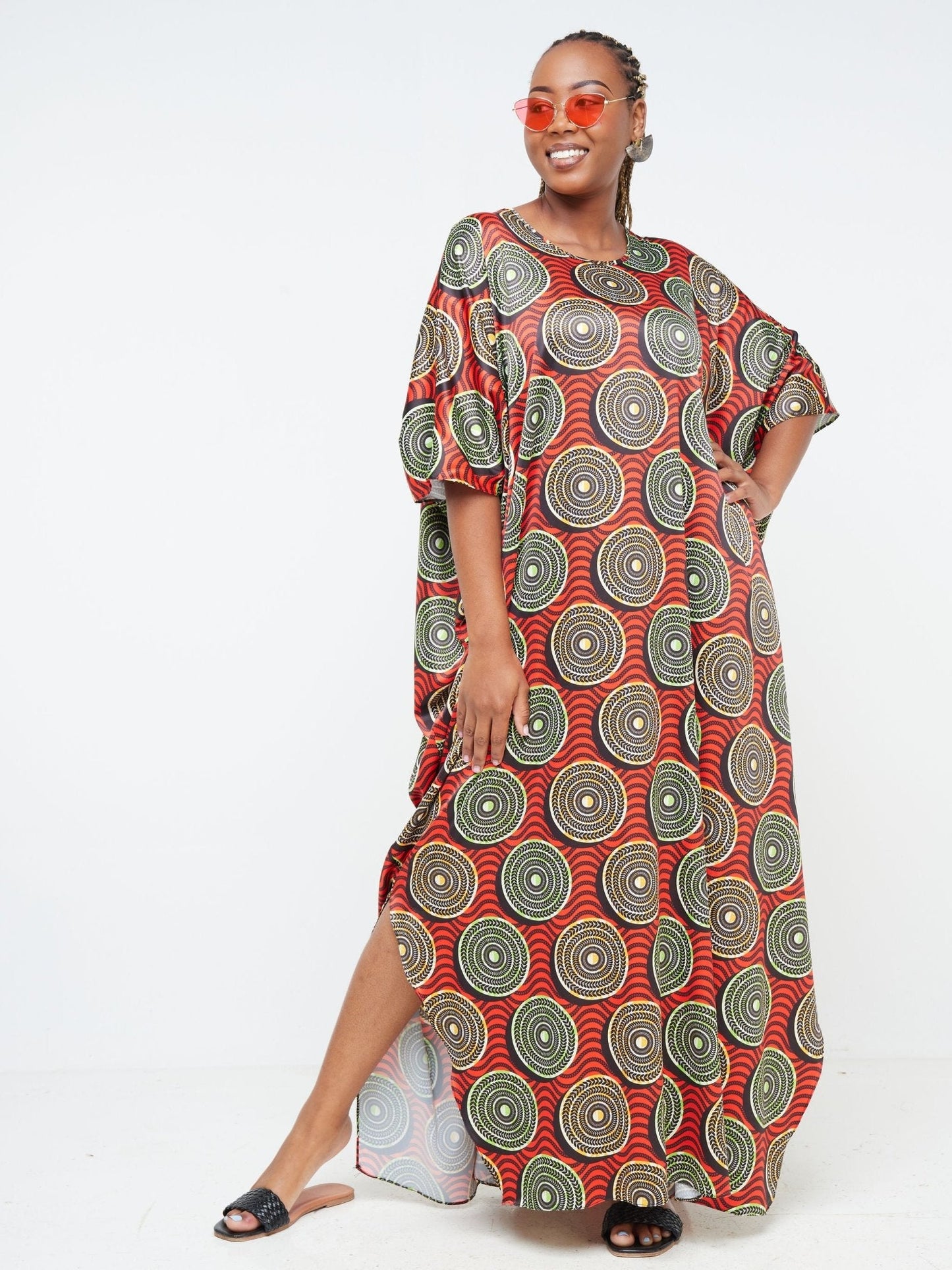 Vivo Alek Kaftan Dress - Orange / Black Abstract Print - Shop Zetu Kenya