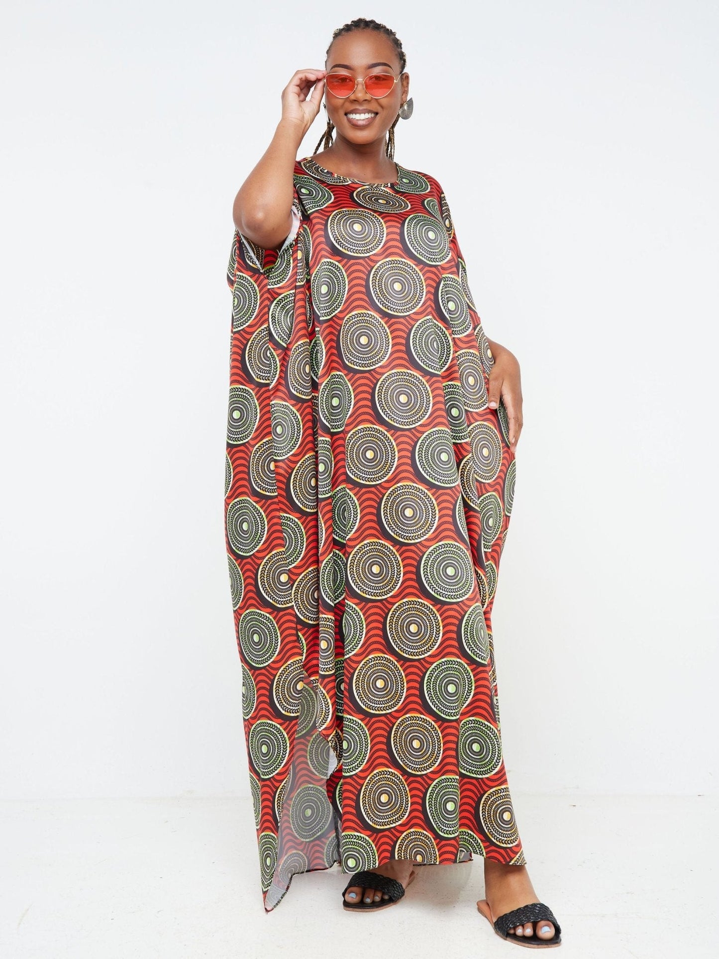 Vivo Alek Kaftan Dress - Orange / Black Abstract Print - Shop Zetu Kenya