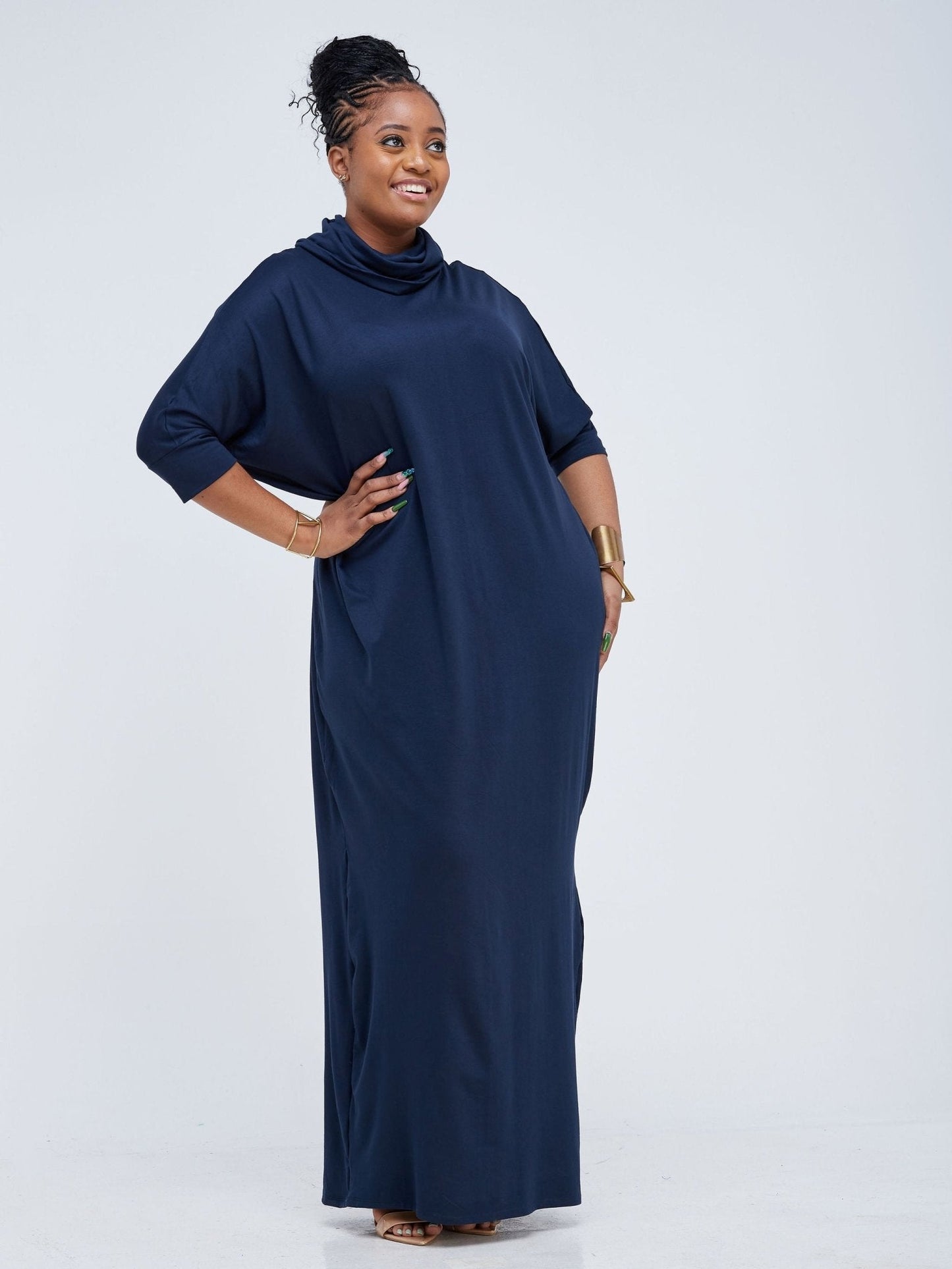 Vivo Basic Cowl Dolman Maxi Dress - Navy Blue - Shop Zetu Kenya