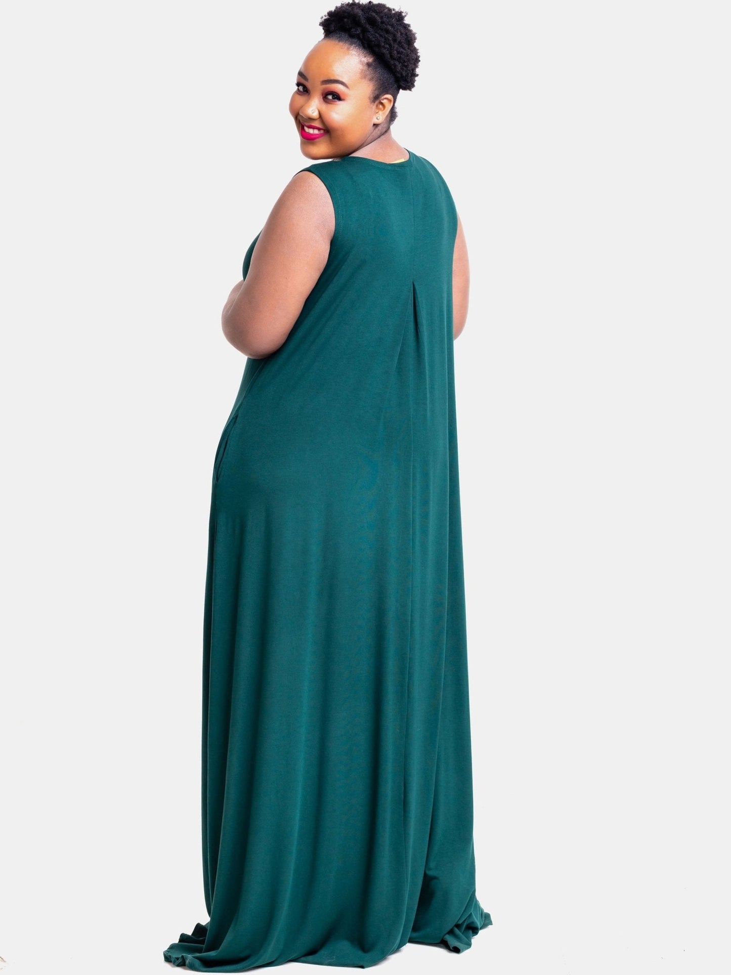 Vivo Basic Julia Back Pleat Maxi Dress - Dark Green - Shop Zetu Kenya