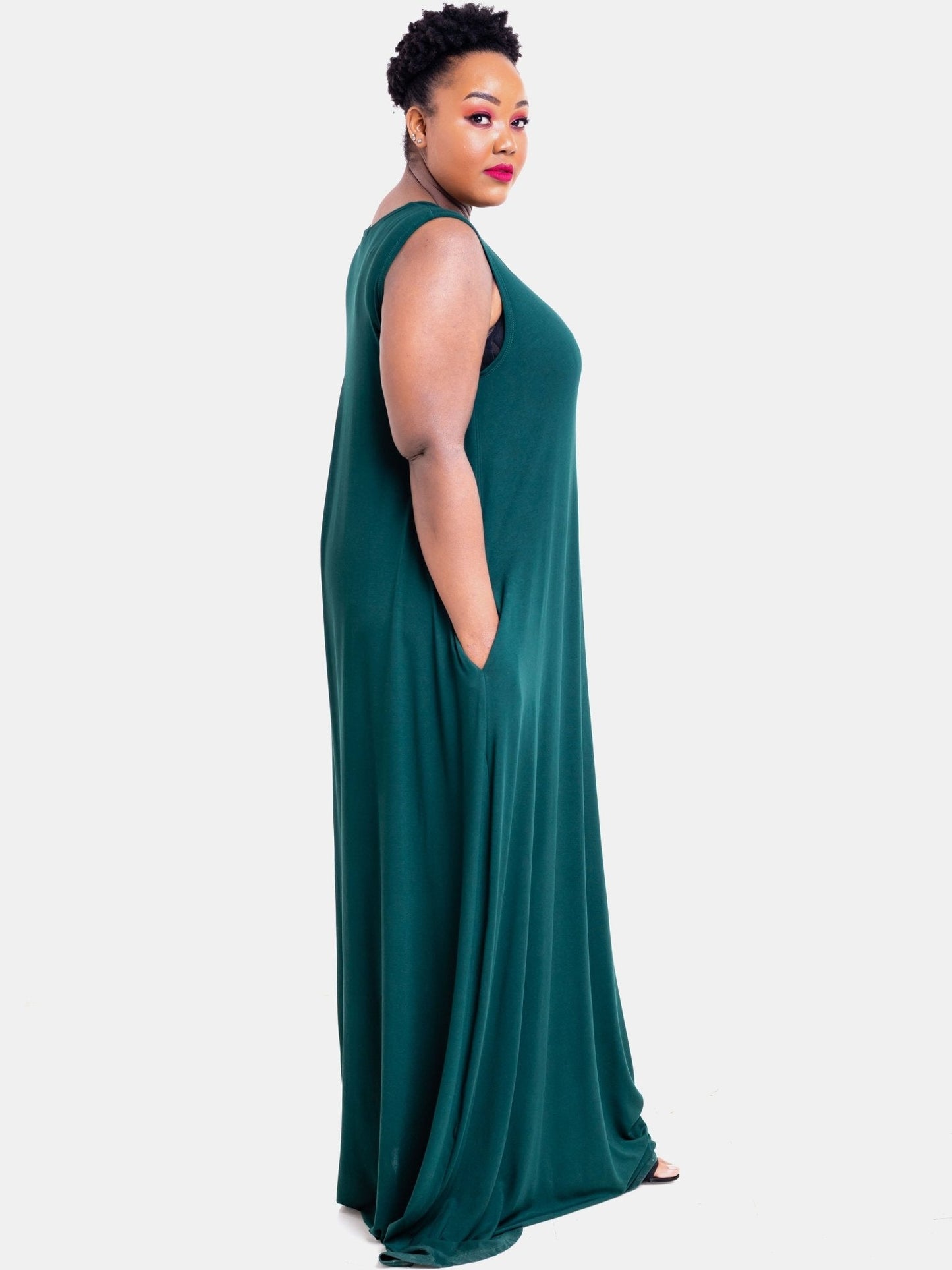 Vivo Basic Julia Back Pleat Maxi Dress - Dark Green - Shop Zetu Kenya